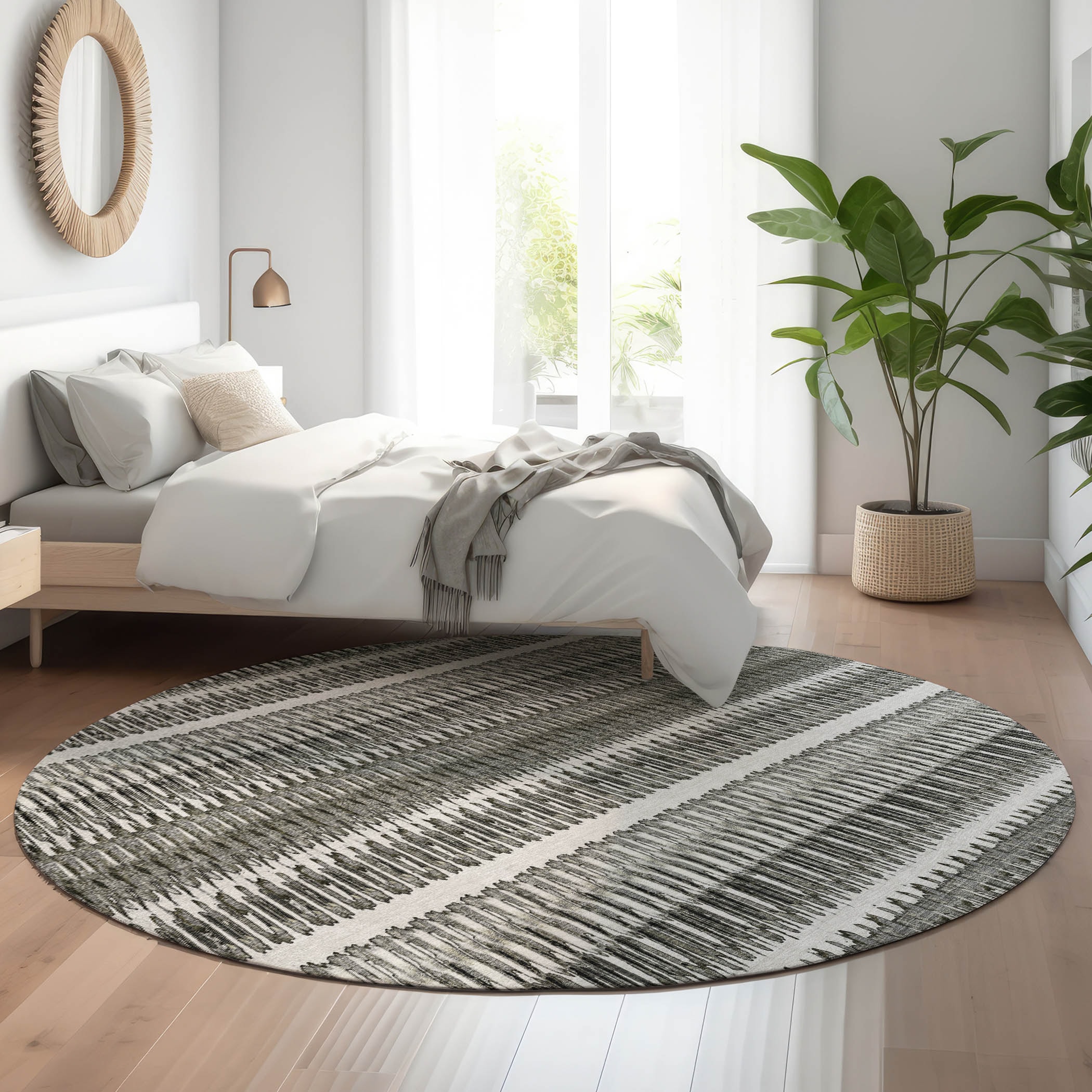 Addison Rugs AMF589GY8RO Mayfield AMF589GY 8 x 8 (ft) Loomed Polyester Gray Round Indoor Geometric Machine washable Area rug