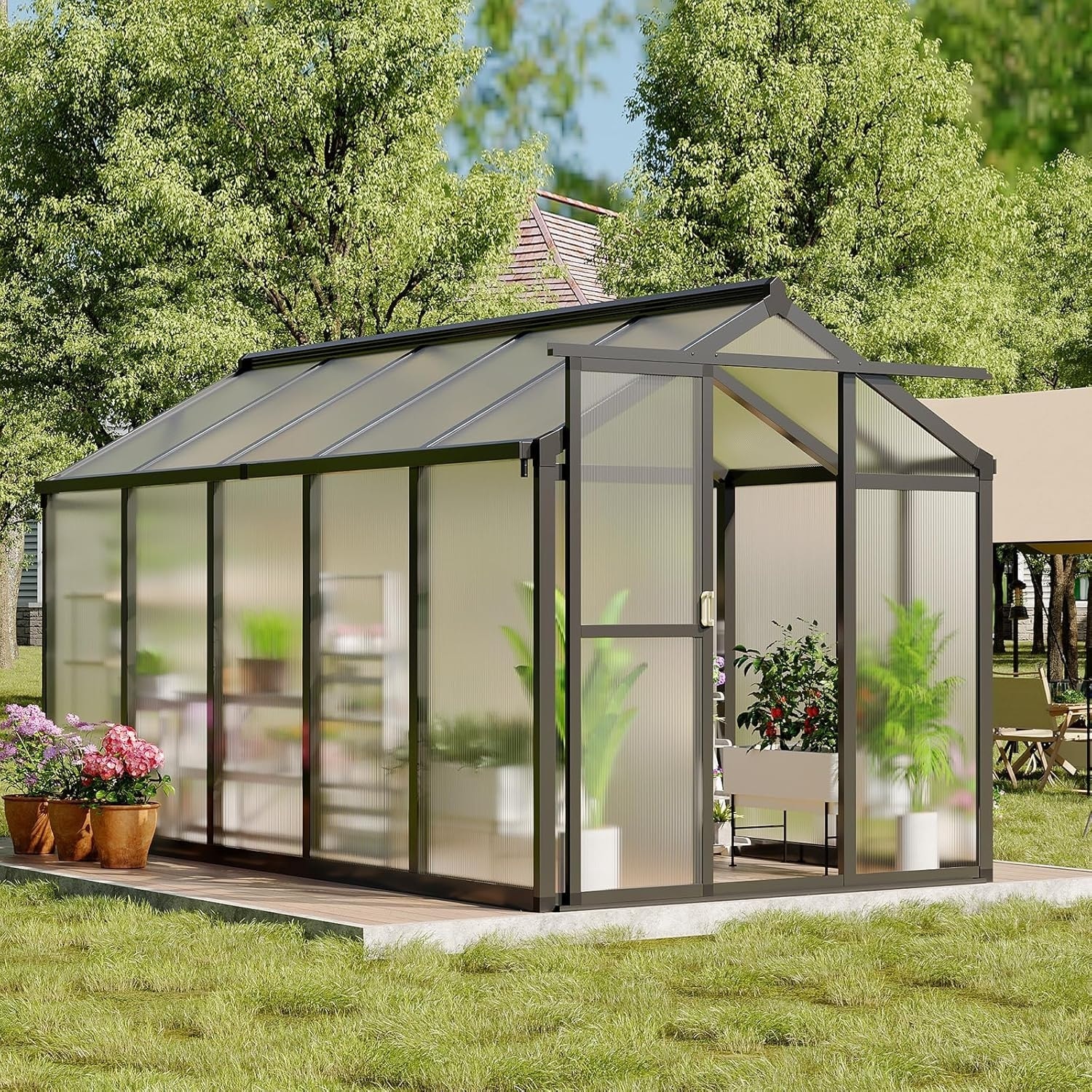 Garvee Black 6x10 Ft Walk in Polycarbonate Greenhouse with Aluminum Frame