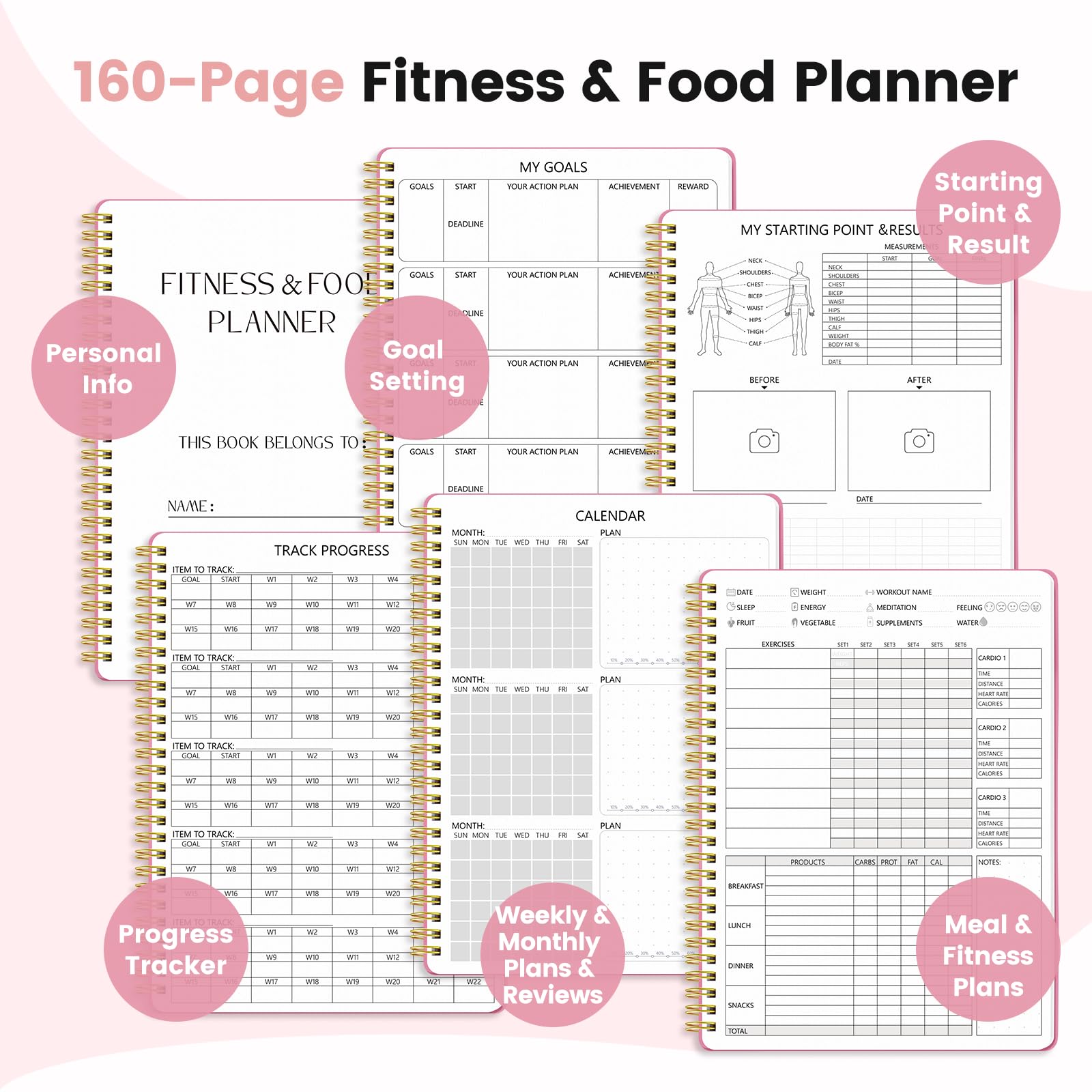 KIWDZFU Fitness and Food Journal for Women Undated 150 Day Workout and Wellness Planner with ...