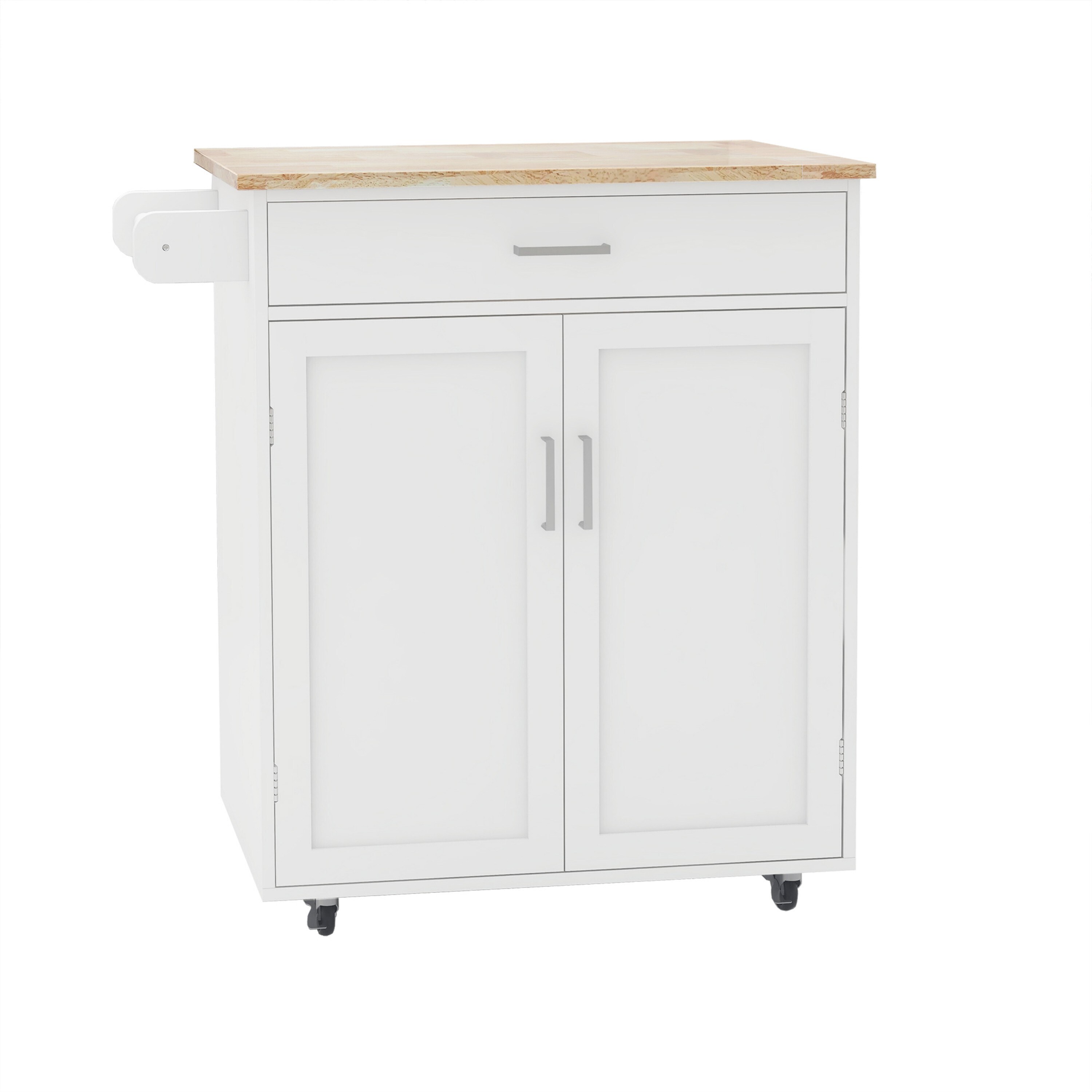 Miki Shinly CYH-5386-01QI White Wood Base with MDF Wood Top Rolling Kitchen Island ( 18-in x 37-in x 33-in )