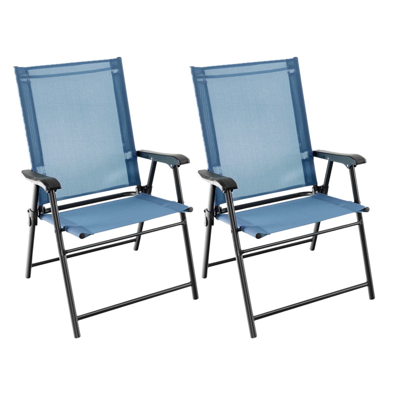 Slickblue D-CO-2-LB69011PN Set of 2 Blue/Light Green Metal Frame Folding Outdoor Chairs with Breathable Sling Seat and Armrests for Outdoor Use