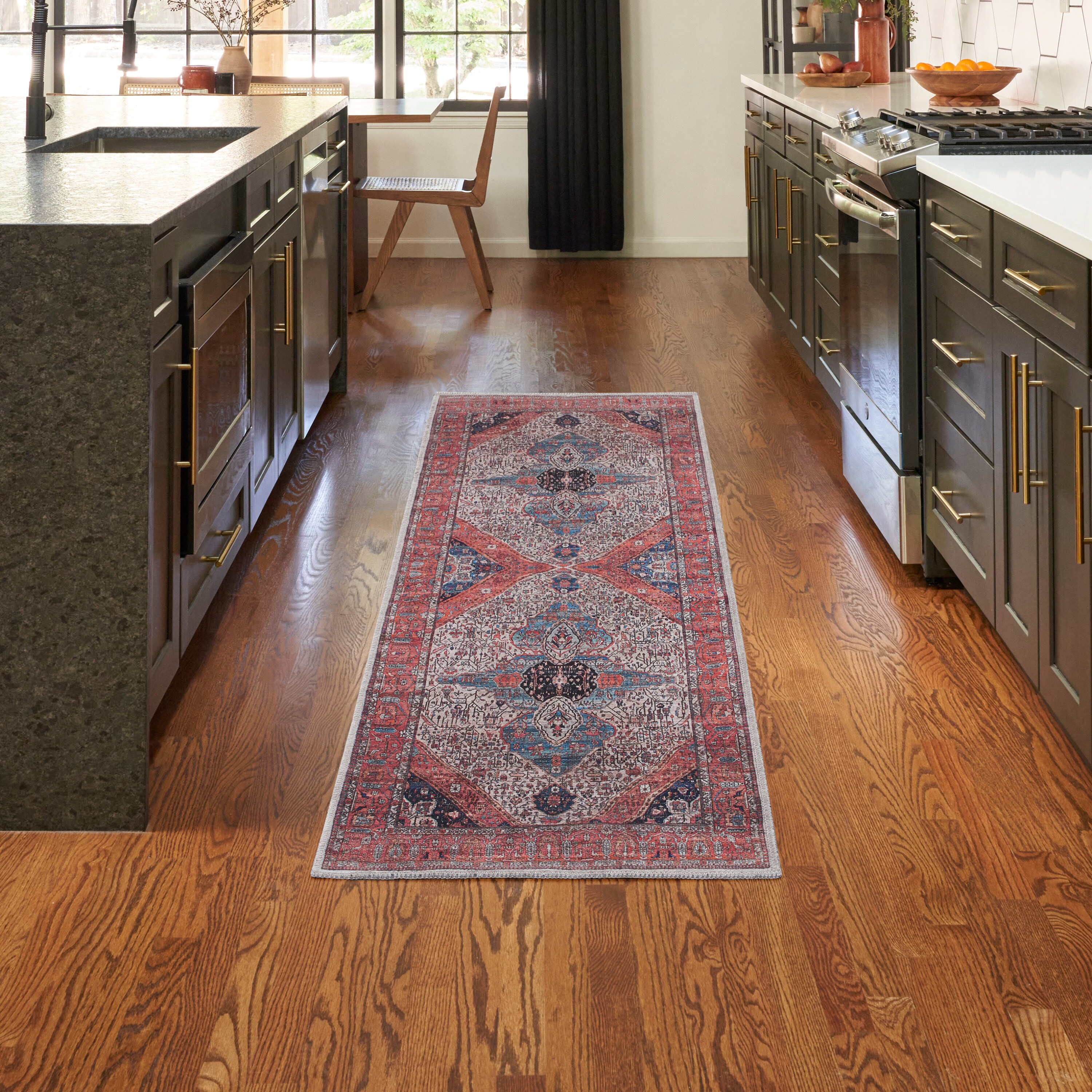 Nourison 099446117595 Brilliance Machine Washable 2 x 6 (ft) Loomed Polyester Ivory/Brick Rectangular Indoor Medallion Machine washable Runner rug