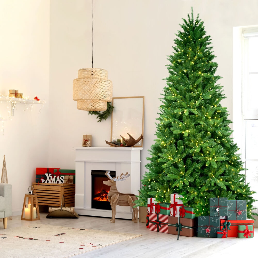 12-Foot York Pine Artificial Christmas Tree with Multicolor LED Lights
