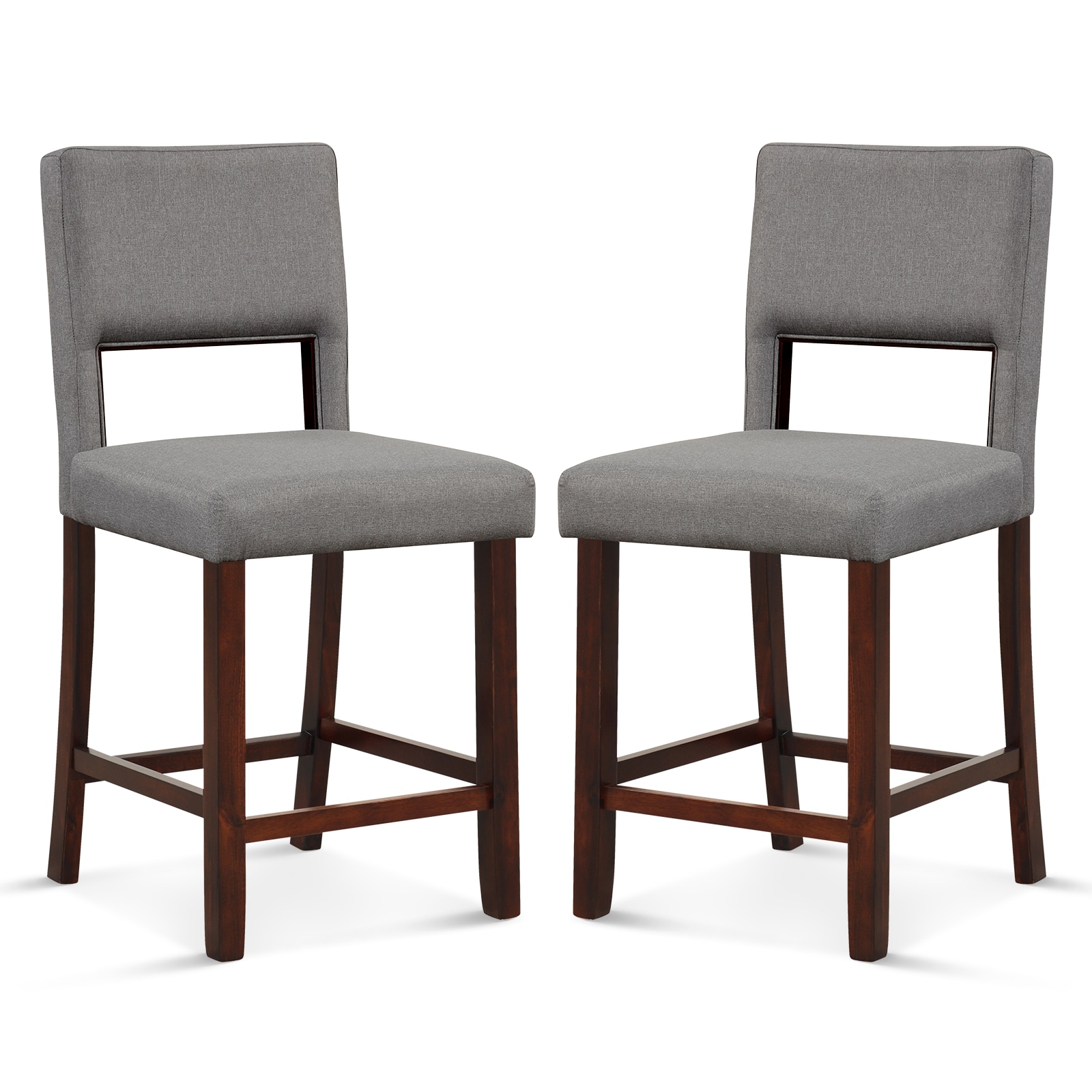 Slickblue - Set of 2 Counter Height Upholstered Bar Stool Rubber Wood Frame with 24.5 in Seat Hei...