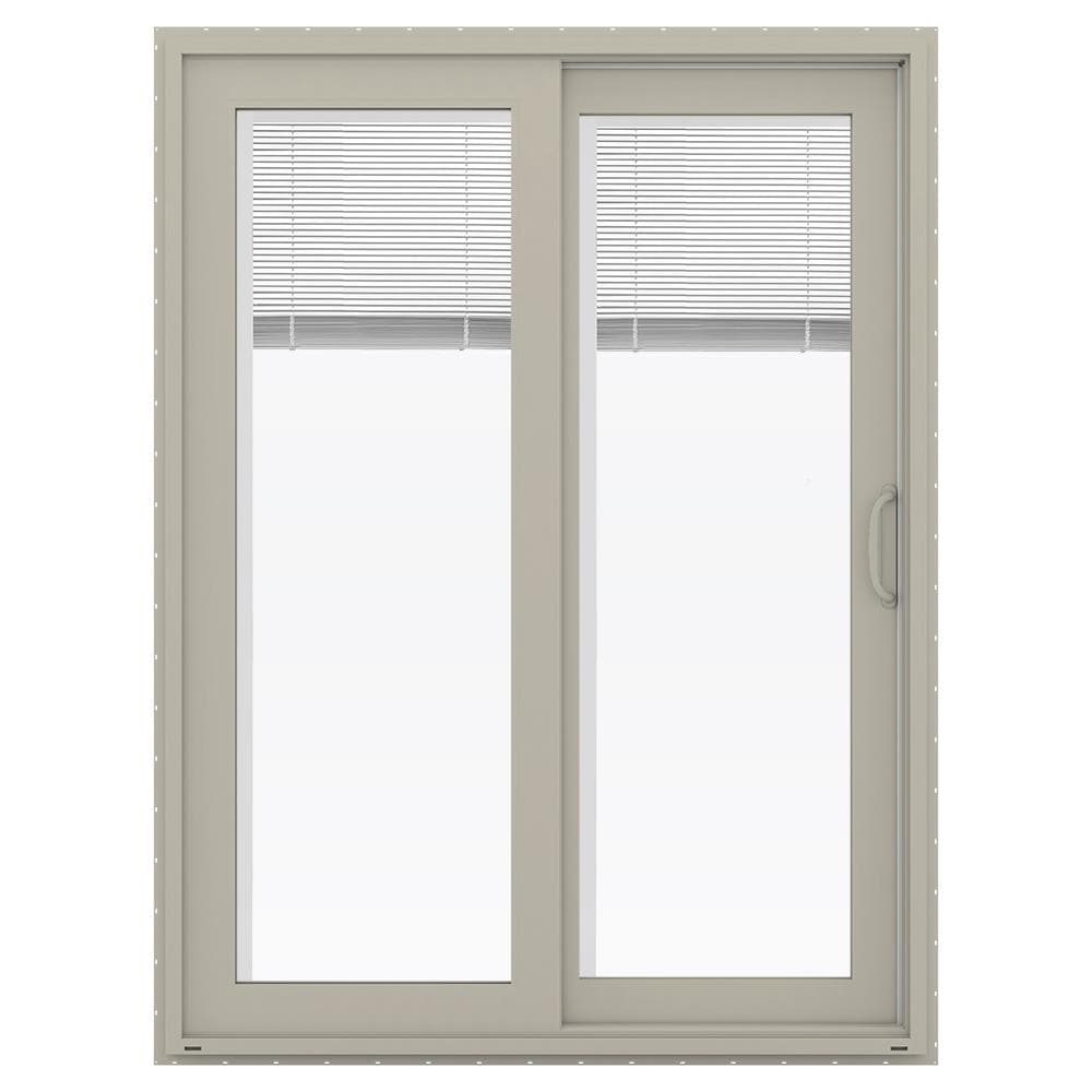 JELD-WEN 60-in x 80-in x 4-9/16-in Jamb Low-e Blinds Between The Glass Desert Sand Vinyl Sliding Right-Hand Sliding Double Patio Door Screen Included -  LOWOLJW155900041