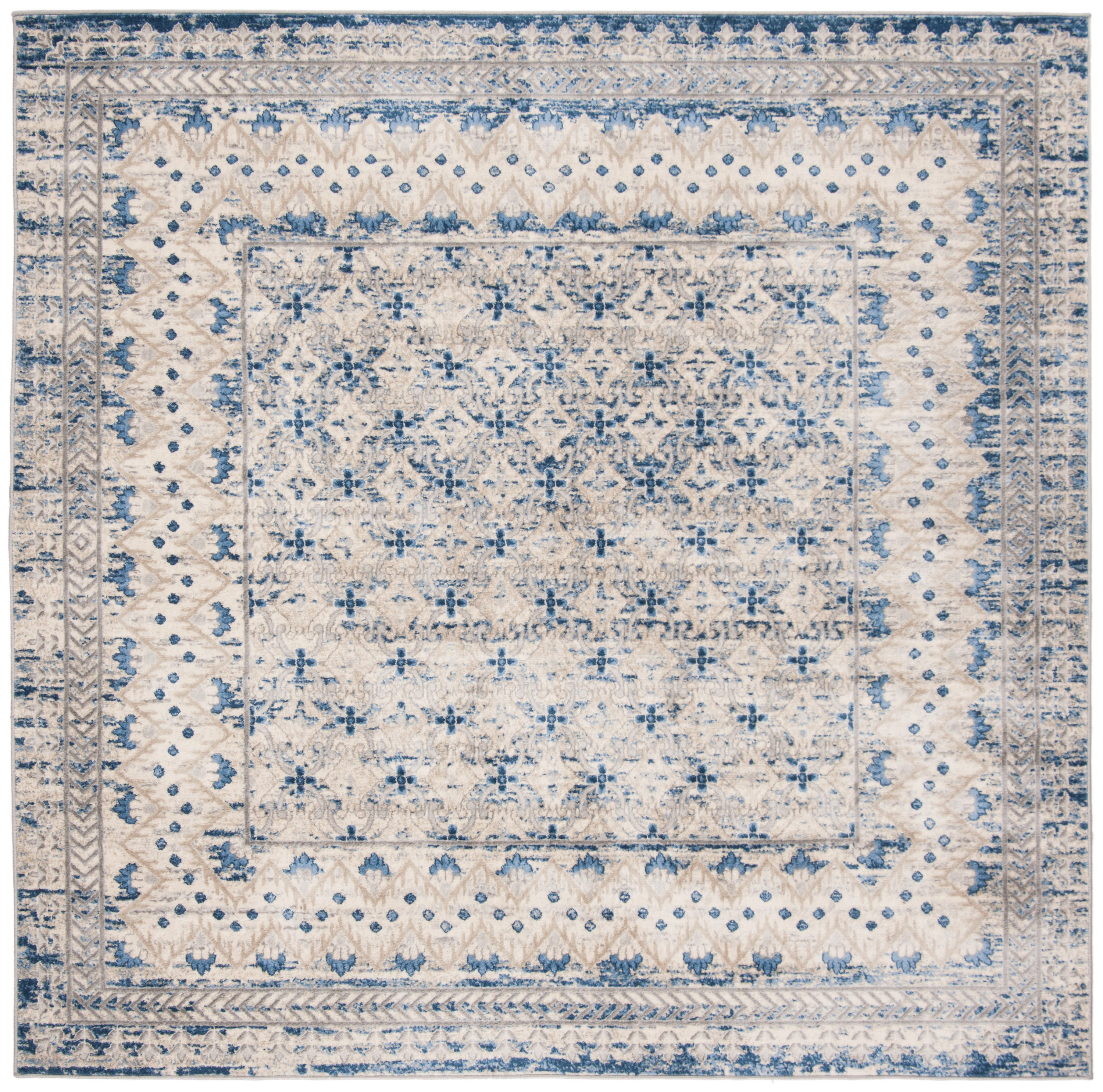 Safavieh BNT899G-9SQ Brentwood Gusta 9 x 9 (ft) Loomed Polypropylene Light Gray/Blue Square Indoor Distressed/Overdyed Vintage Area rug