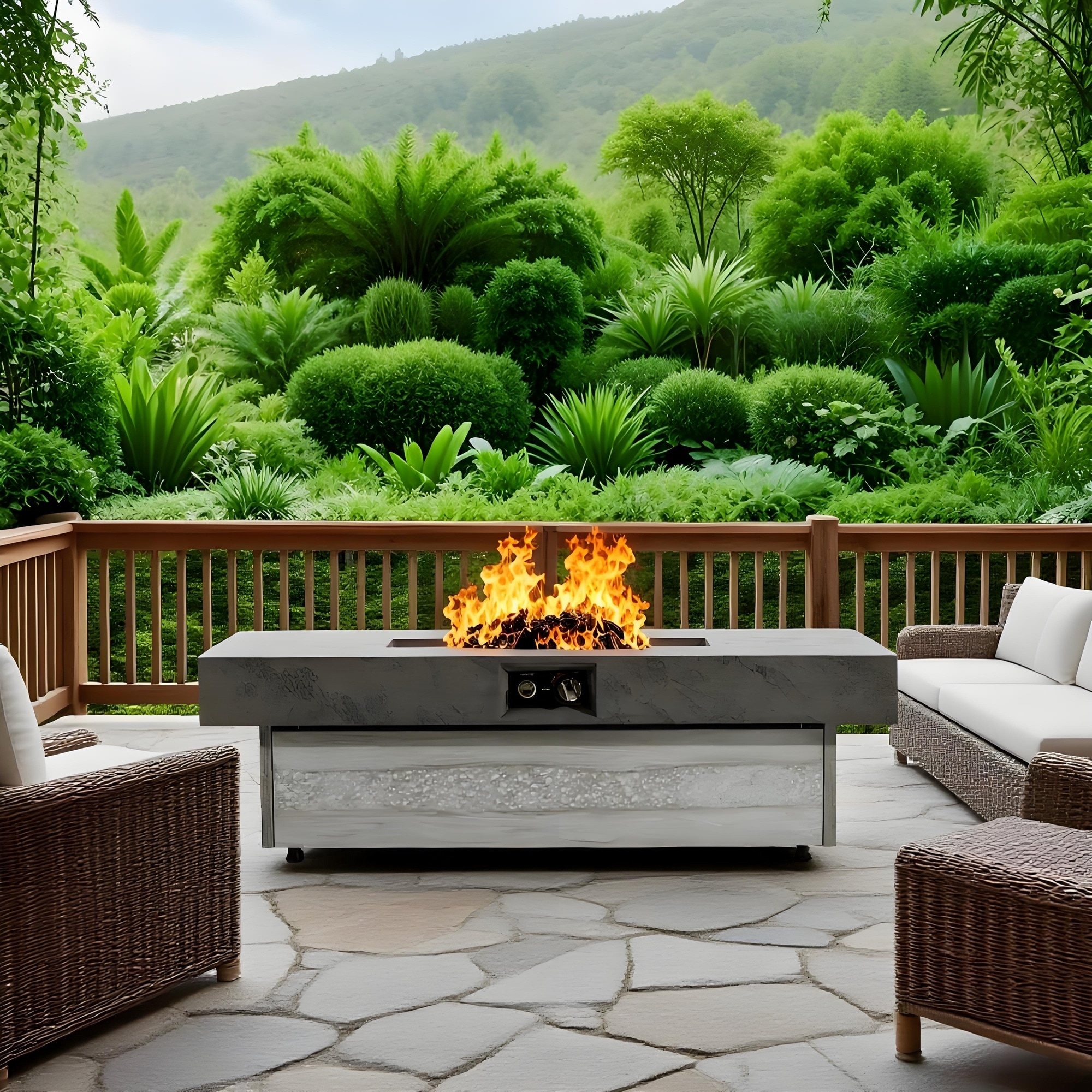 BABOOM BOM-20106-OR Marble-Brushed Finish Firepit Table 48-in W 50000 Maximum BTUs Iron Rectangle Liquid propane Fire pit table