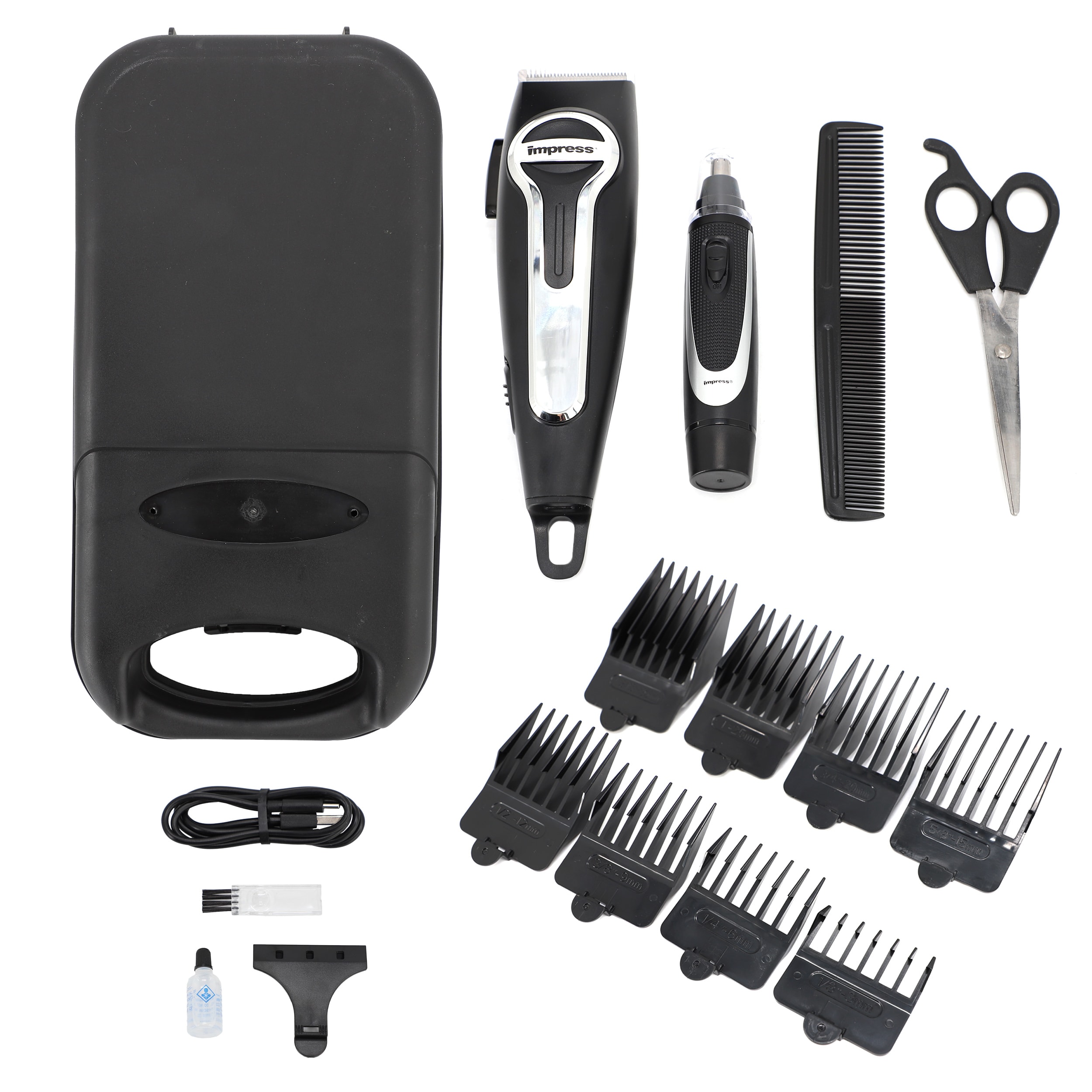 Impress  18 Piece Cordless Rechargeable Hair Cutting Kit and Nose Trimmer with Storage Case