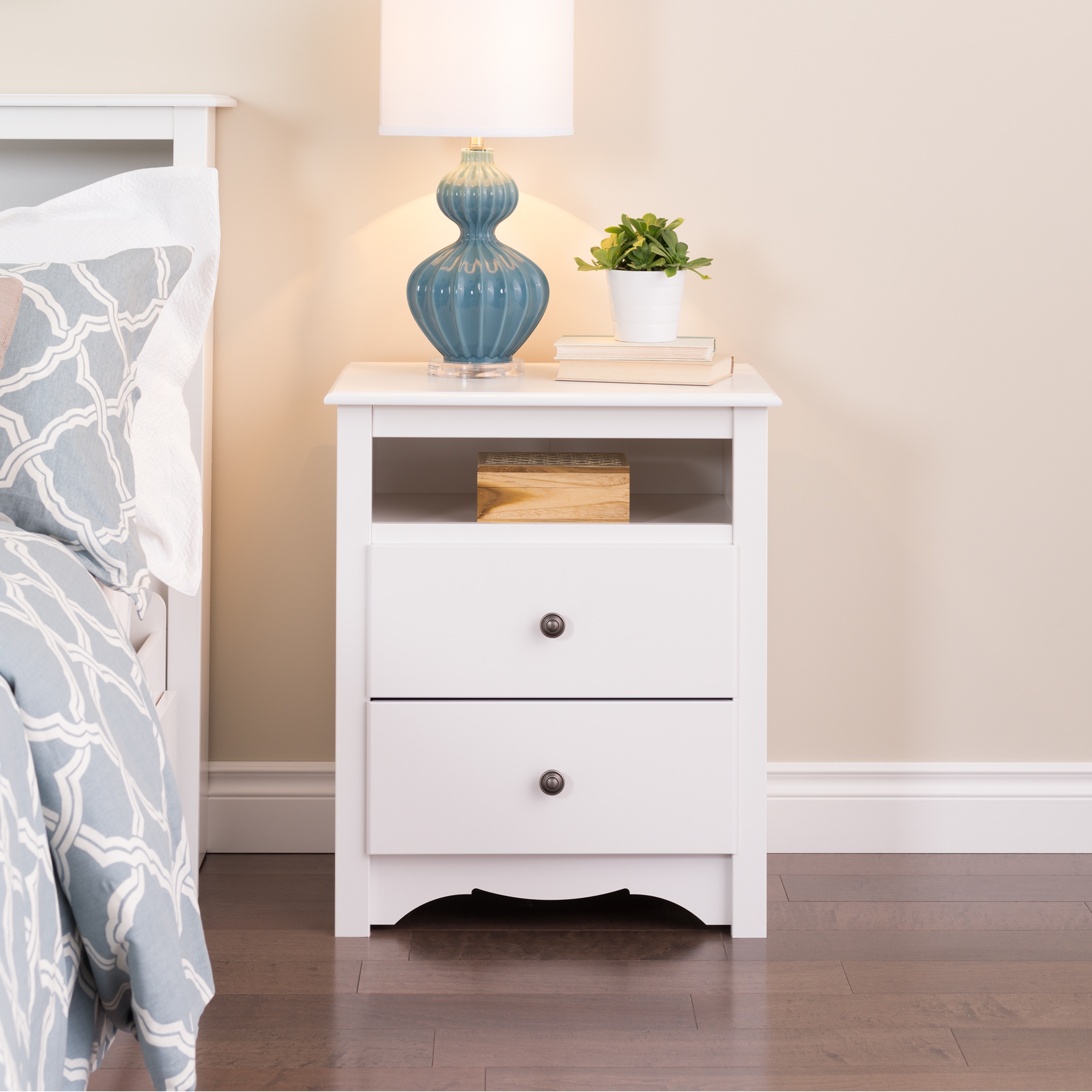 Prepac Transitional White Nightstand with 2 Drawers Sturdy Construction Antique Bronze Knobs Convenient Storage WDC 2428 at Lowes