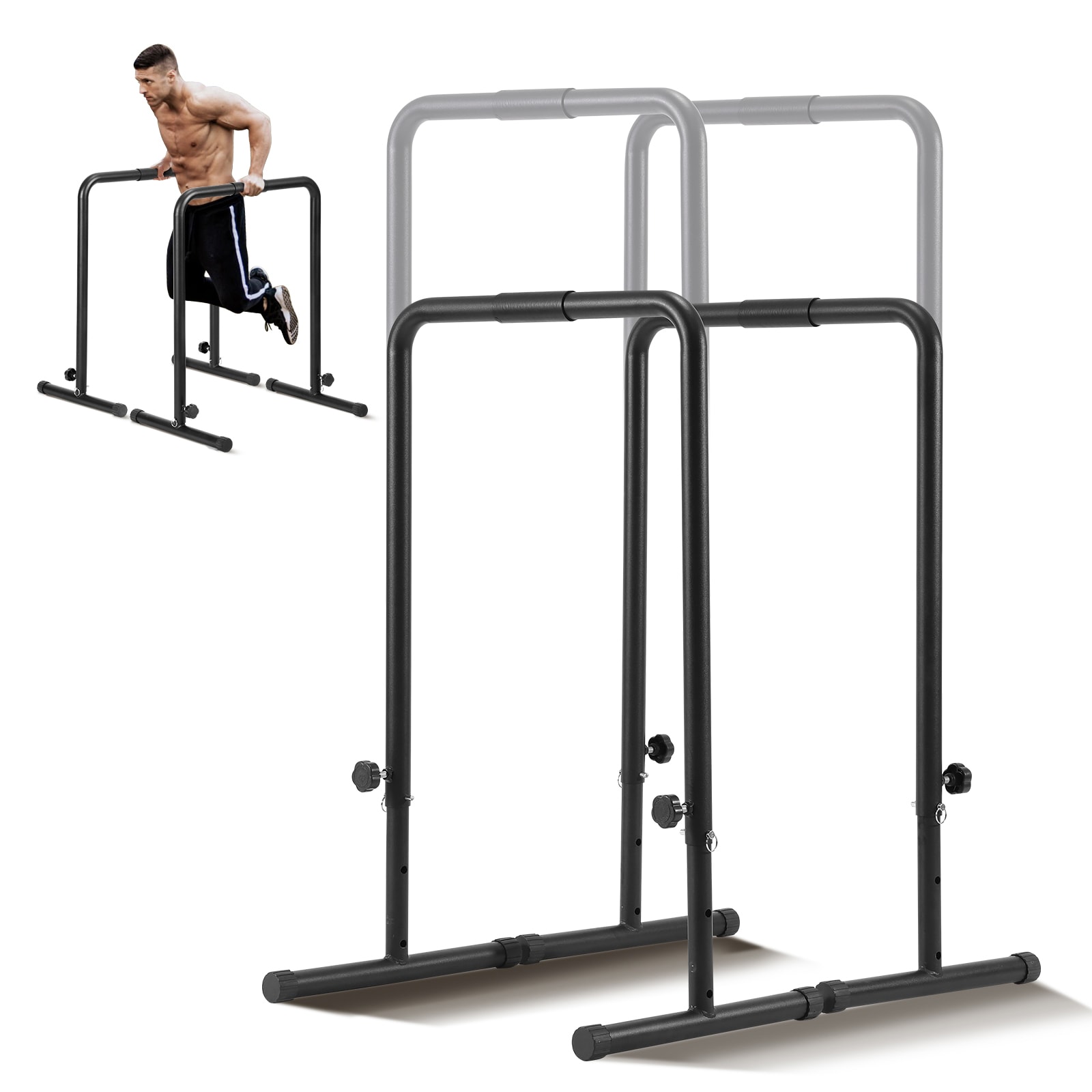 VEVOR SCYJPXSG45YC05305V0 Dip Bars  440 lbs Capacity  Heave Duty Dip Stand Station with Adjustable Height  Fitness Workout Dip Bar Station Stabilizer Parallette Push Up Stand  Parallel Bars for Strength Training Home Gym