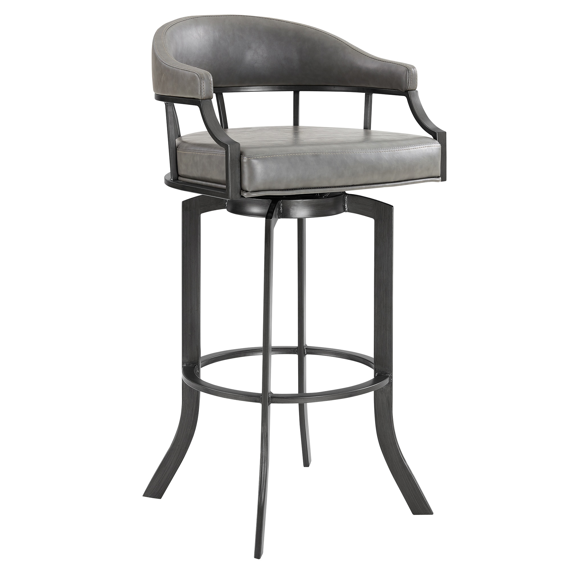 Armen Living 721535743360 Mineral Finish 30.0-in H Bar height Bucket seat Upholstered Swivel Metal Bar Stool and Back