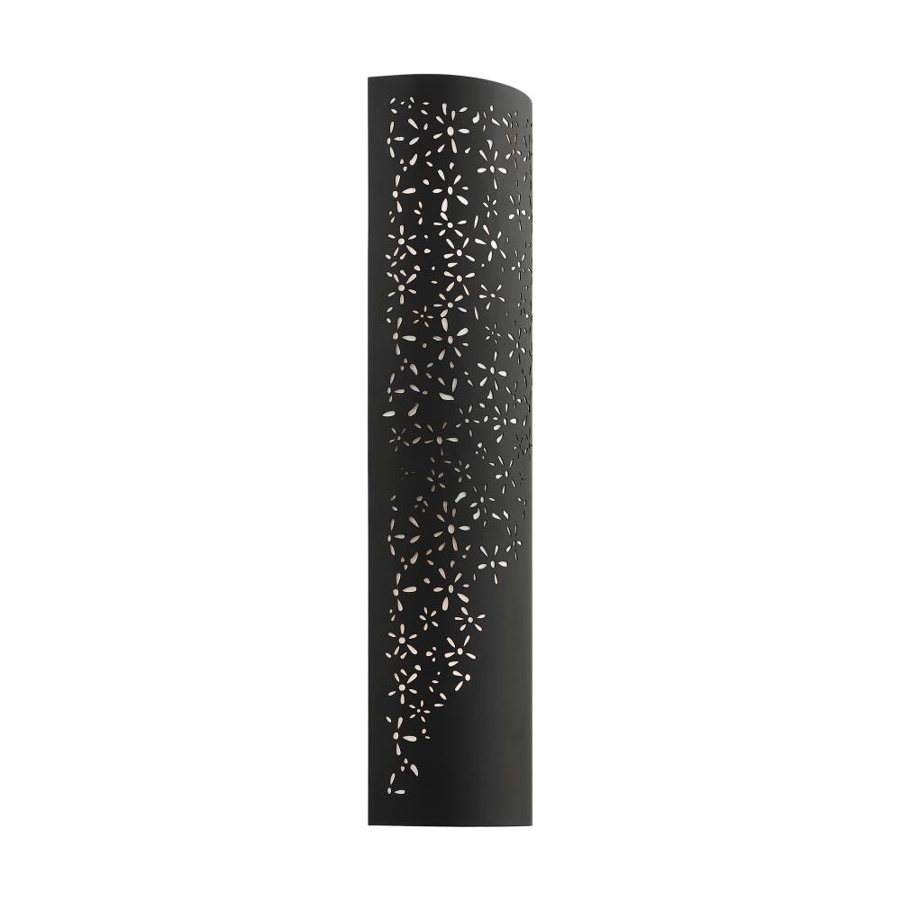 Noria Organic Laser Cut Black Steel 2-Light Wall Sconce with Off-White Linen Shade