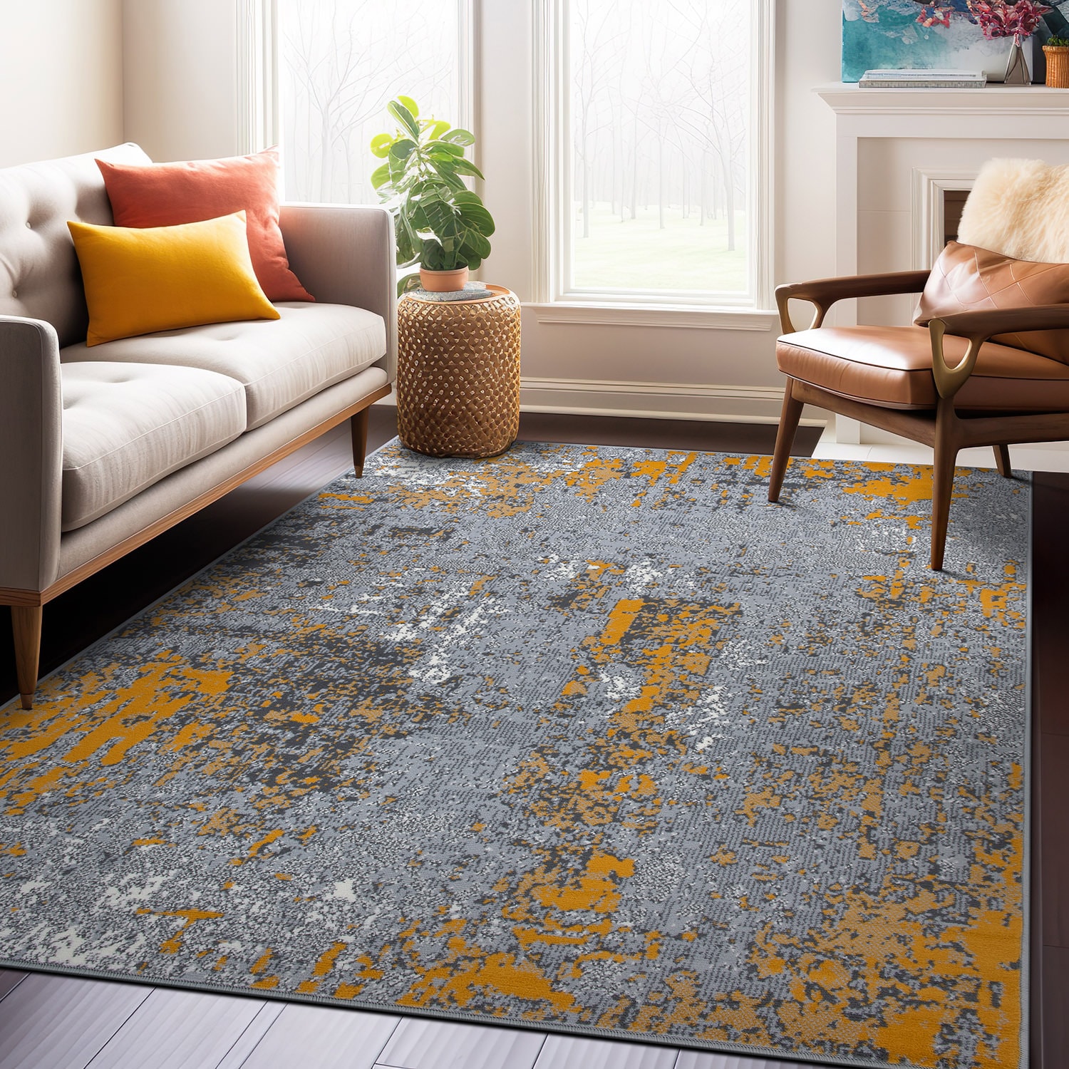 World Rug Gallery 3006MUSTARD5X7 5 x 7 (ft) Loomed Polypropylene Yellow Rectangular Indoor Abstract Area rug