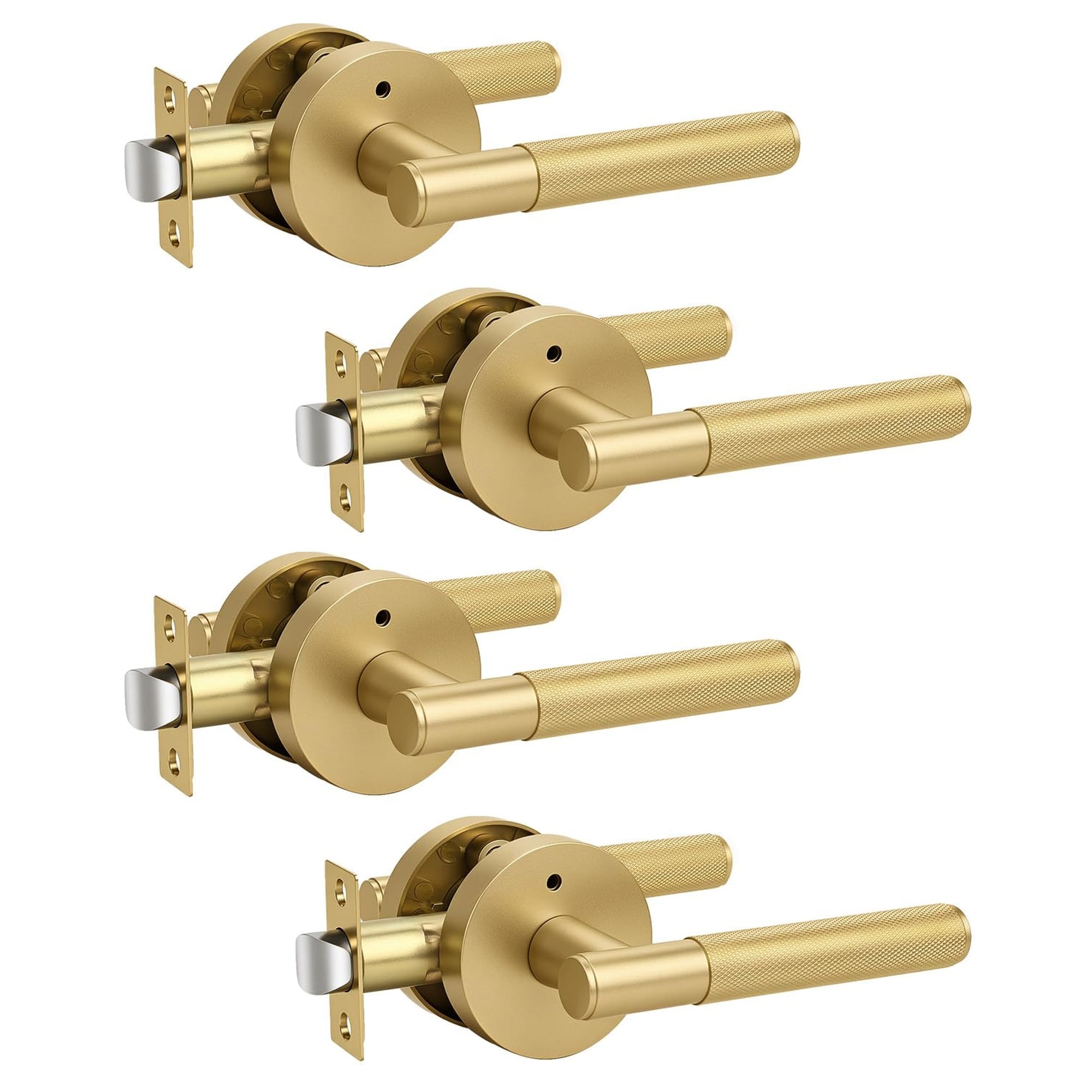 Angel Sar 4Pcs Champagne Bronze Privacy Door Handles with Thumb Turn Lock for Bedroom Bathroom Interior Doors