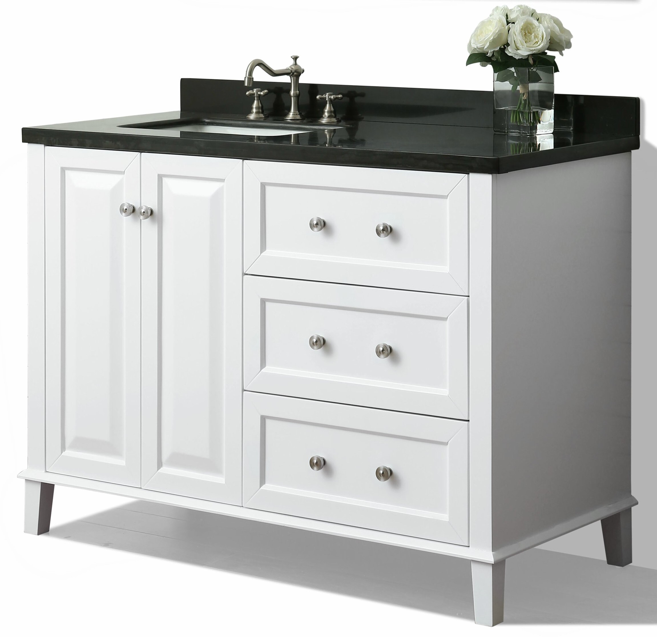 Ancerre Designs Hannah White Single Sink Vanity with Black Natural ...