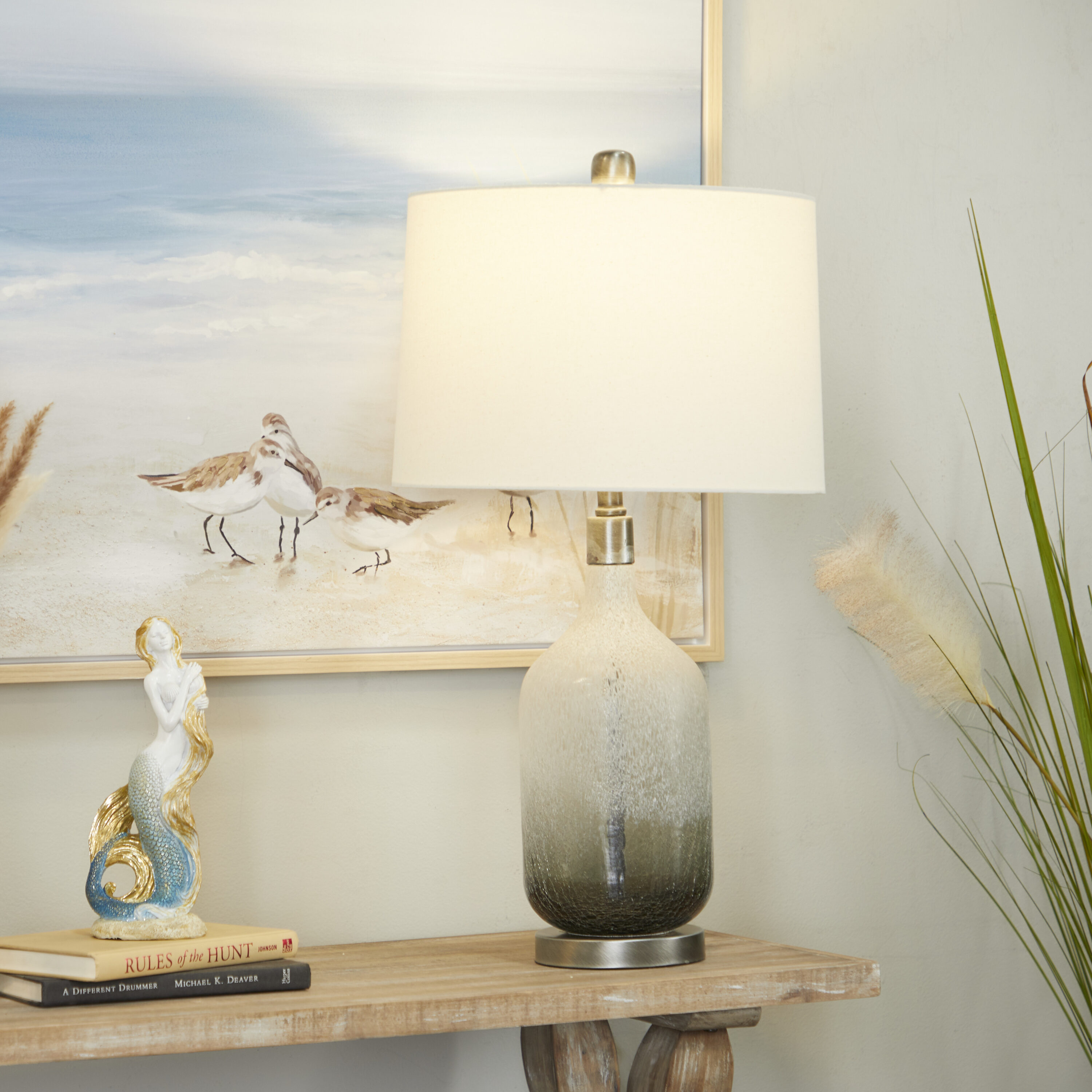 Grayson Lane 70115 28-in Gray Ombre LED Rotary socket Table Lamp with Glass Shade