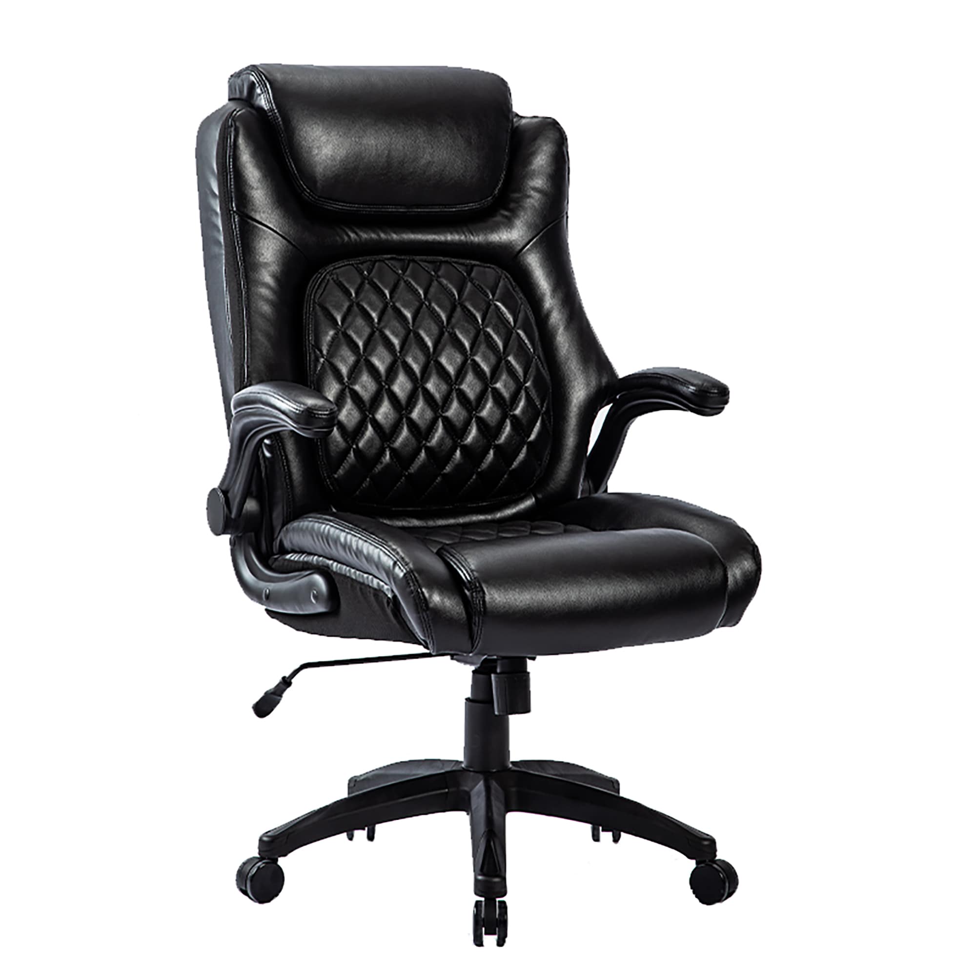 Black Contemporary Ergonomic Adjustable Height Swivel Leather Executive Chair Cotton | - GZMR HM-388-BE