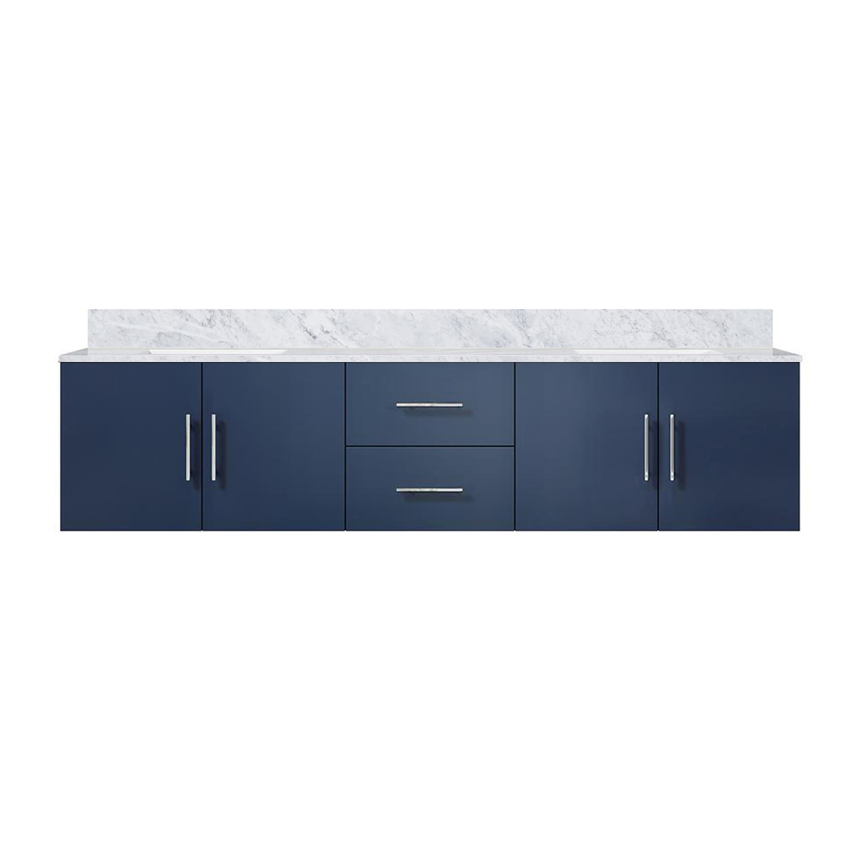 Lexora LG192280DEDS000 Geneva 80-in Navy Blue Undermount Double Sink Floating Bathroom Vanity with White Carrara Marble Top