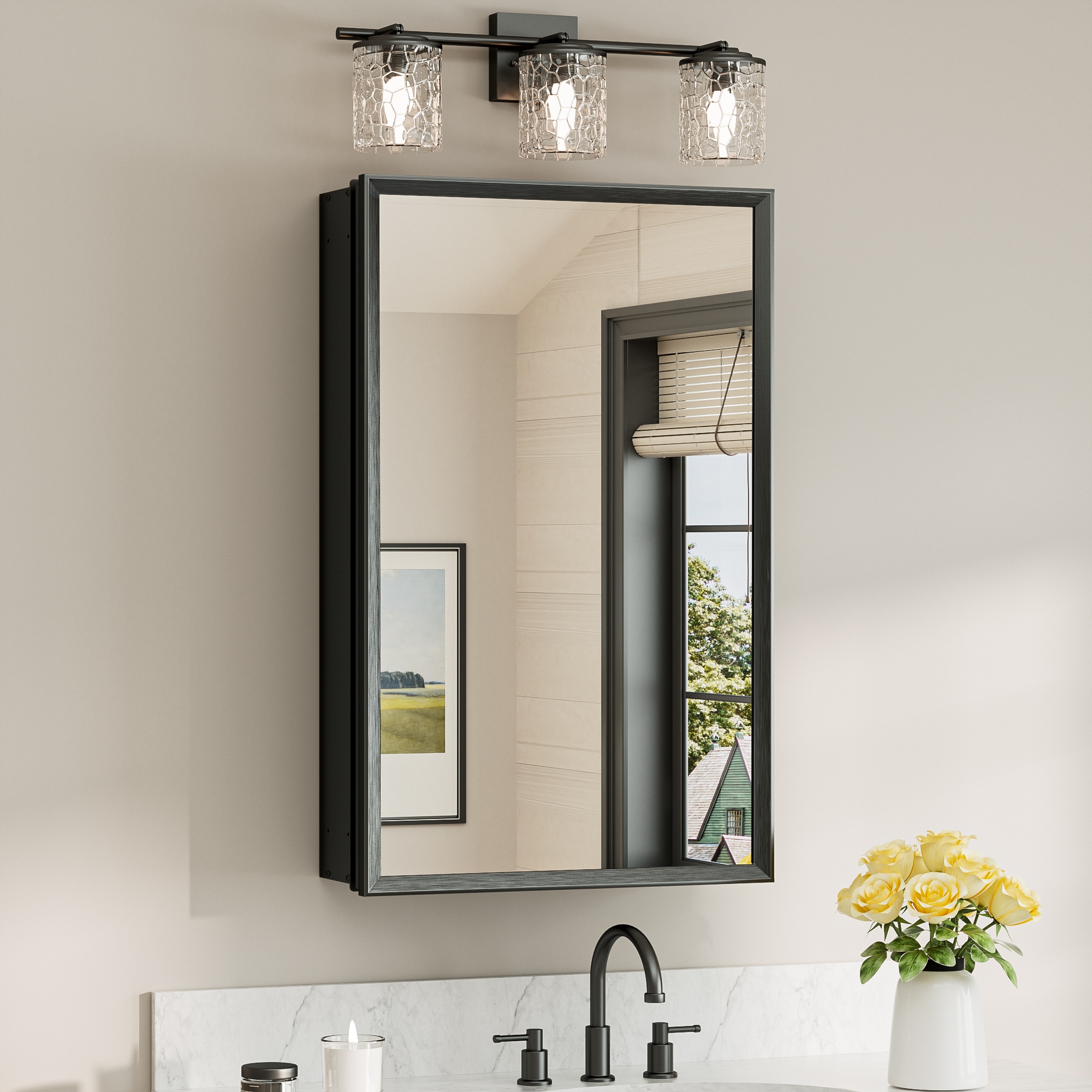 TETOTE 20x32 Matte Black Medicine Cabinets Mirrors Surface/Recessed Mount Mirrored Rectangle Soft Close Medicine Cabinets