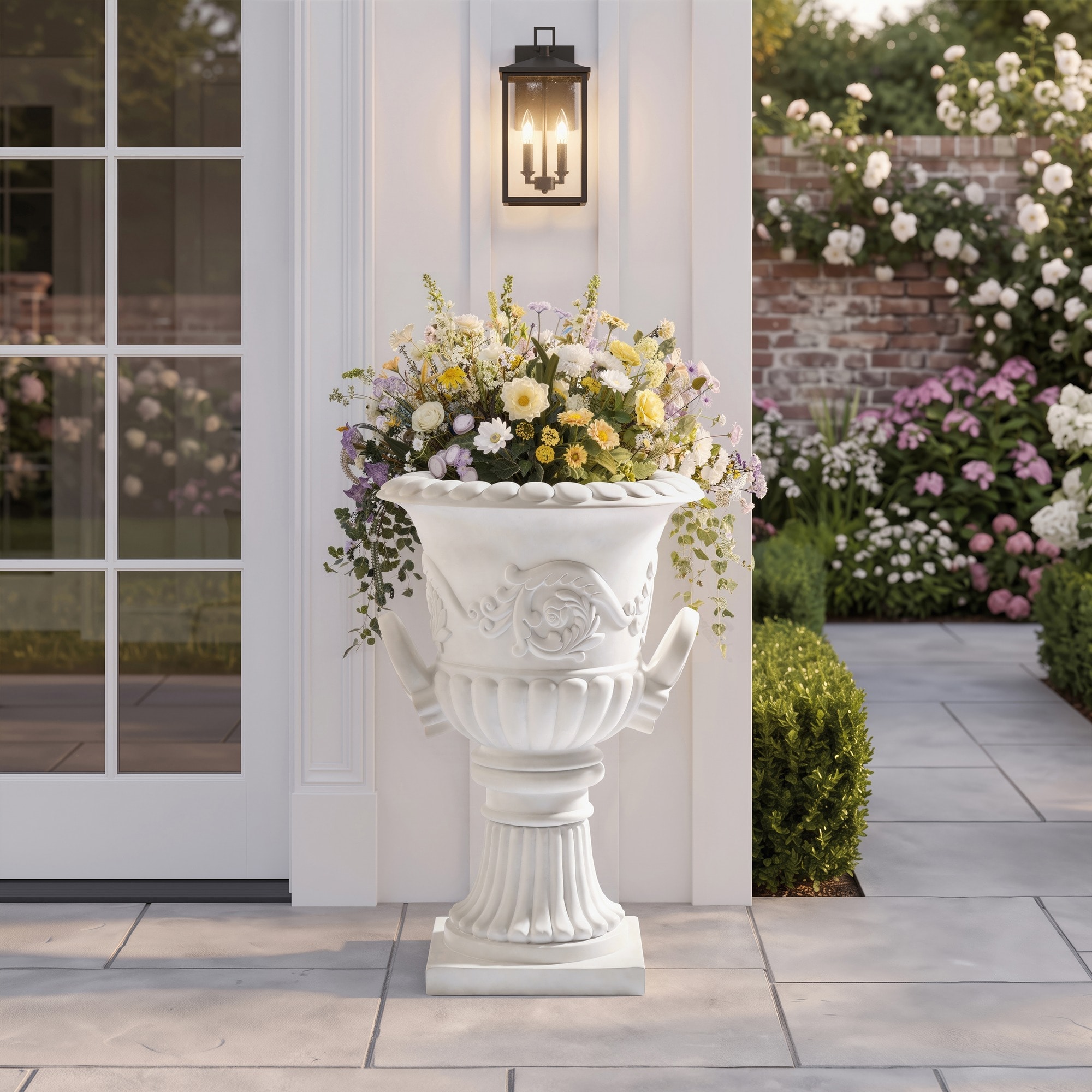 HyperDrop Cart - White Classical Roman Pedestal Urn Decorative Outdoor Planter Weather-Shield Flo...