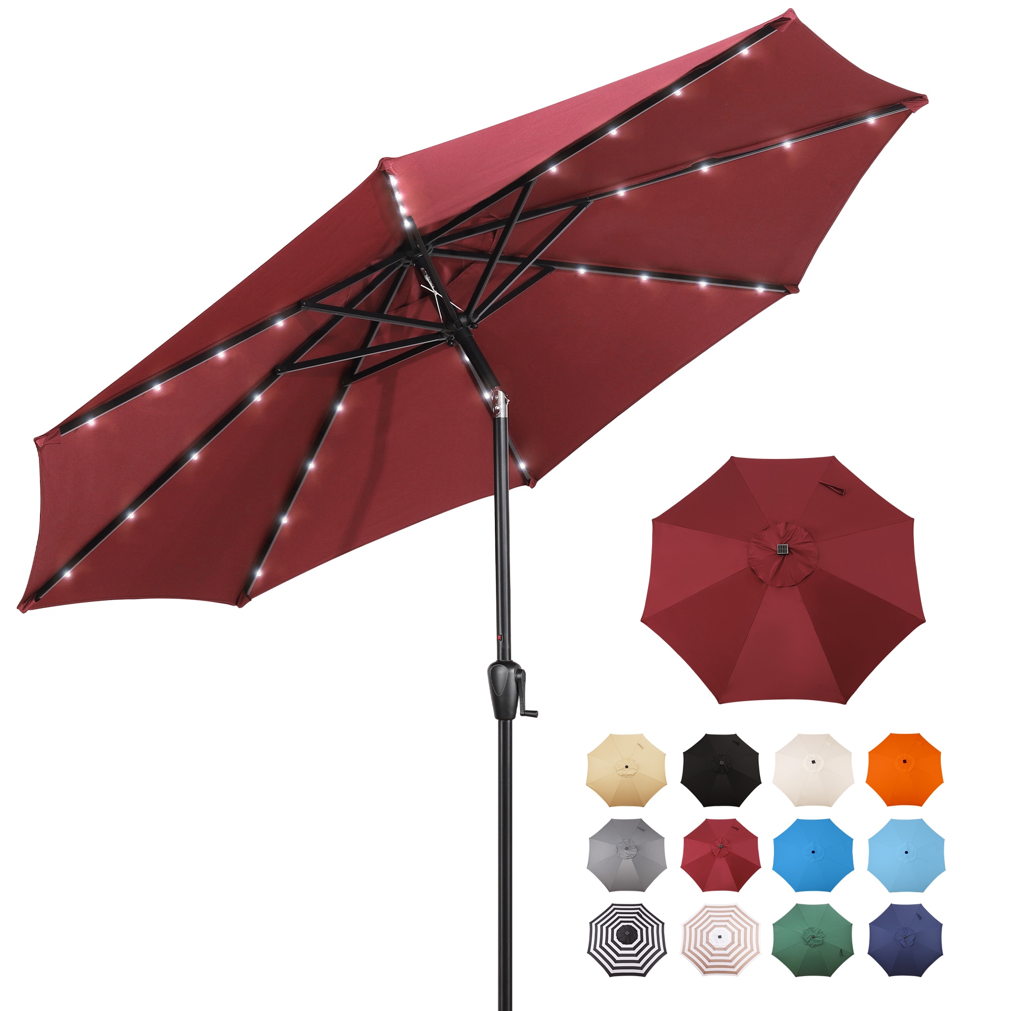 Sun-Ray 8L1002 9-ft Steel Red Push-button Tilt Market Patio Umbrella with Lights