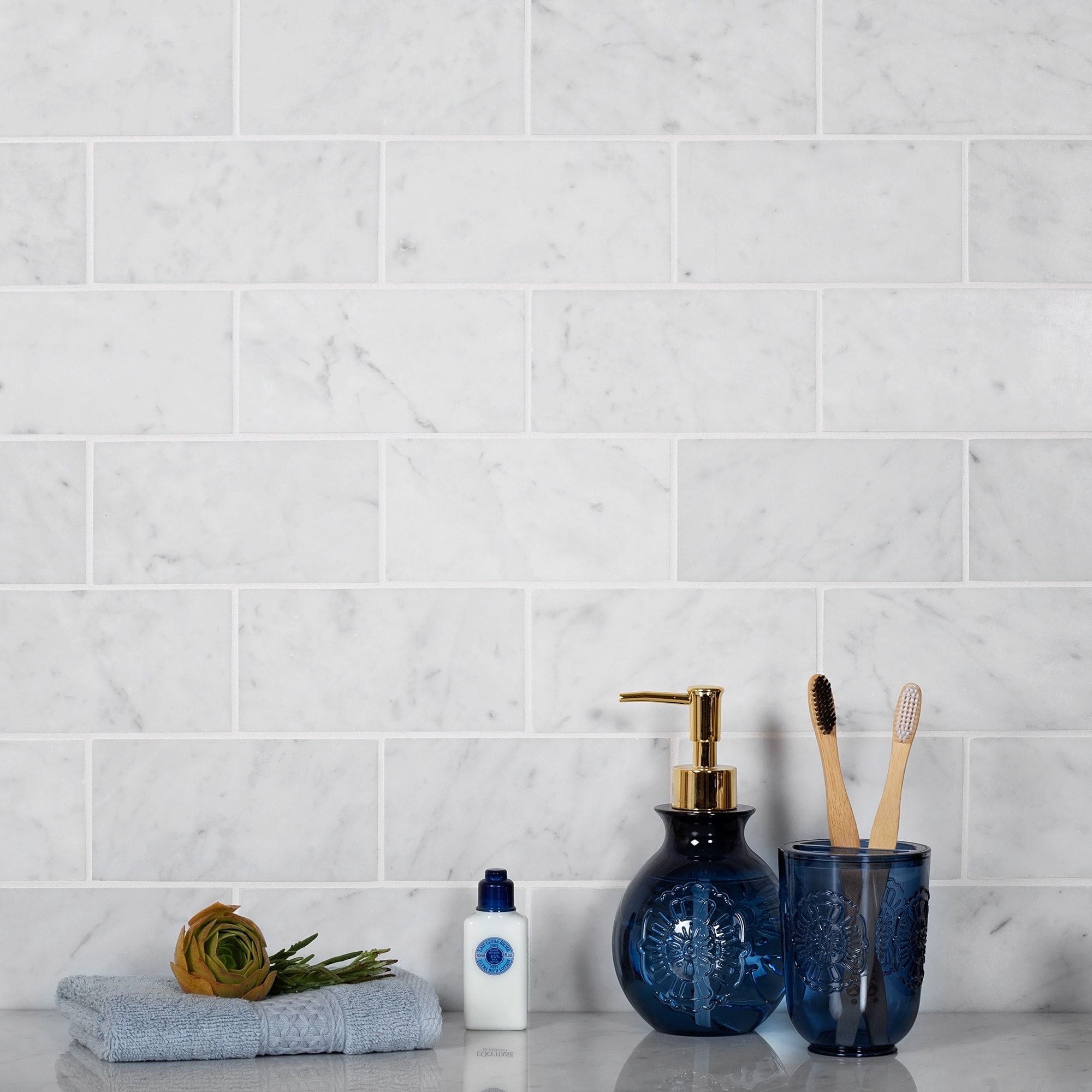 Apollo Tile White 3-in x 6-in Honed Natural Stone Marble Mixed Pattern ...