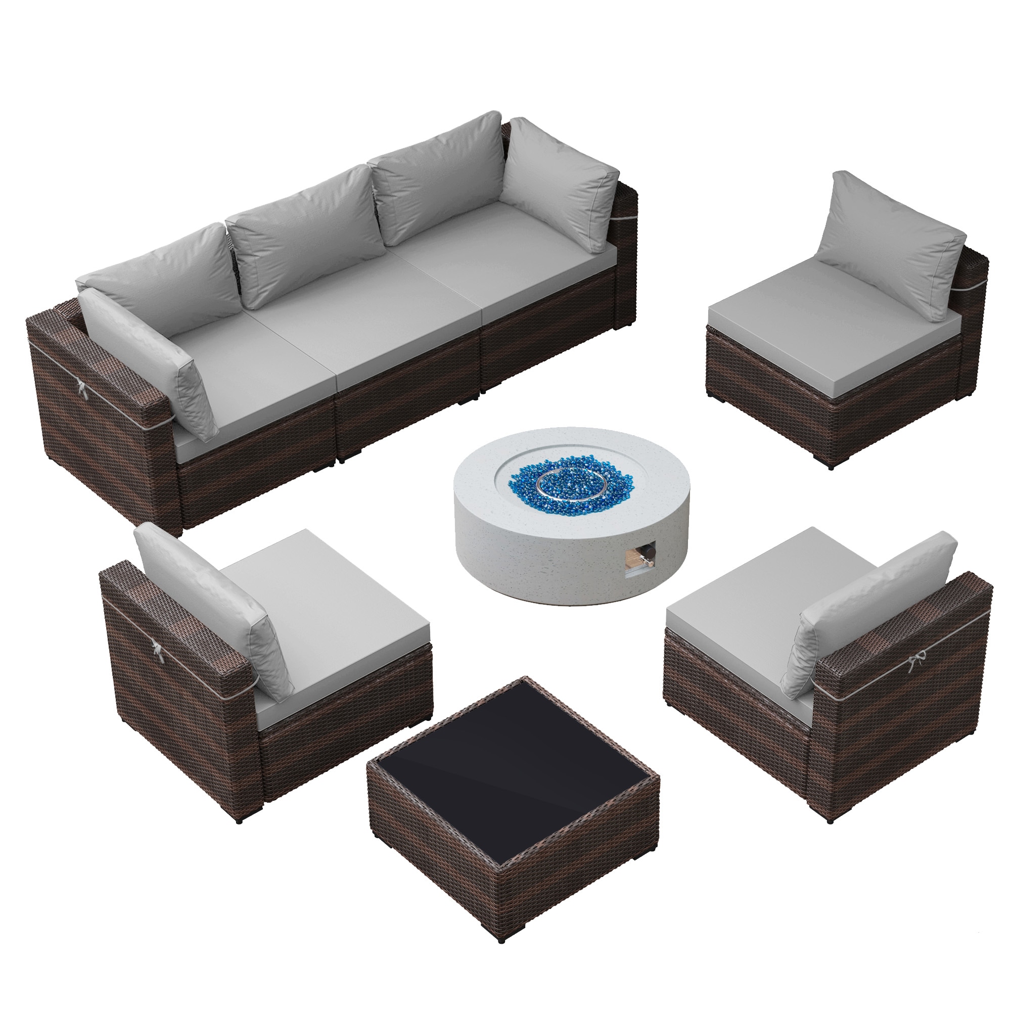 UPHA TBSF-ABC28SYMB-LGRAY 8 -Piece Wicker Patio Conversation Set with Gray Cushions