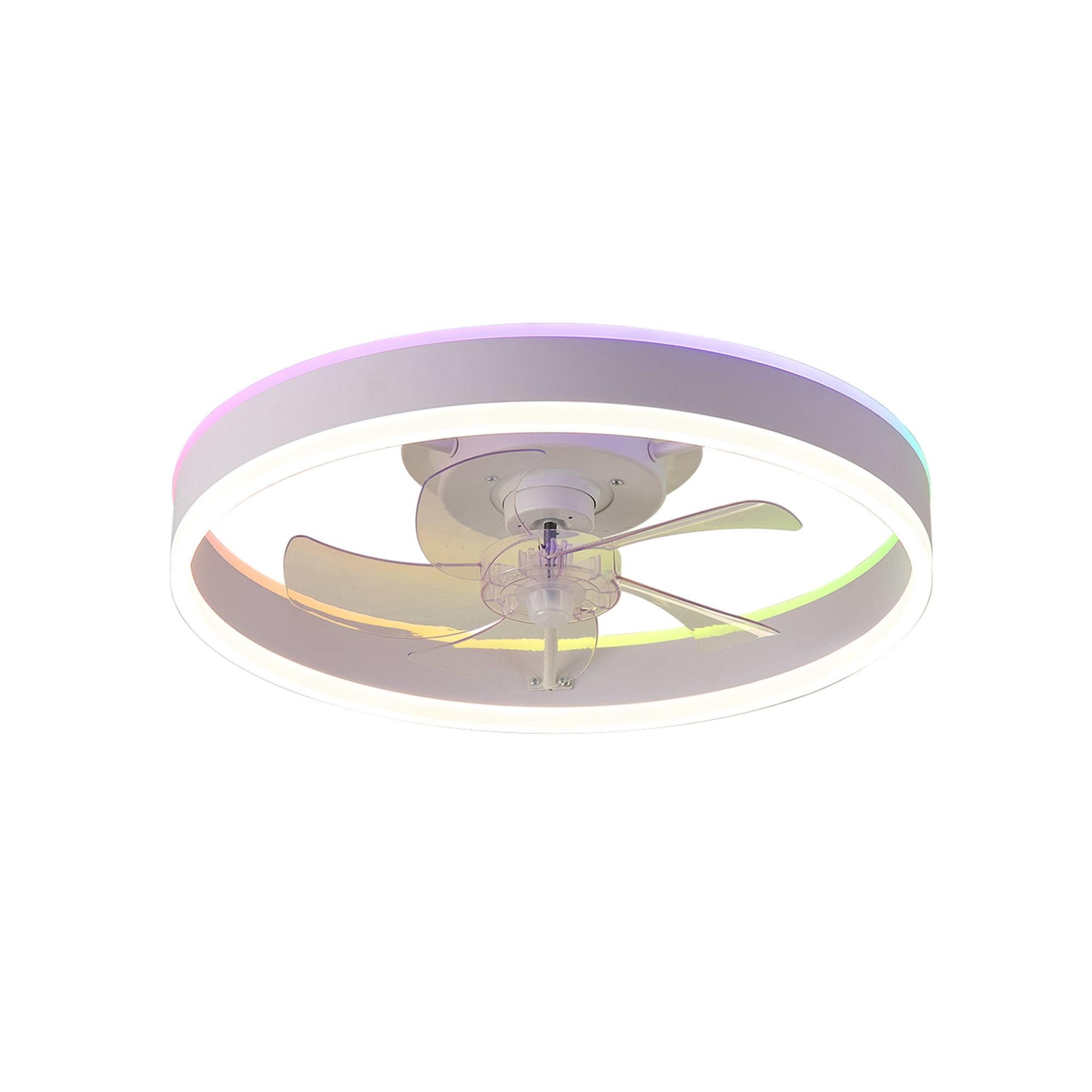 Bayfeve BFSHL-35215-CF 20-in Color-Changing Integrated LED Flush Mount White with Transparent Blades Fandelier Ceiling Fan With Light - Remote Included ( 5 -Blade )