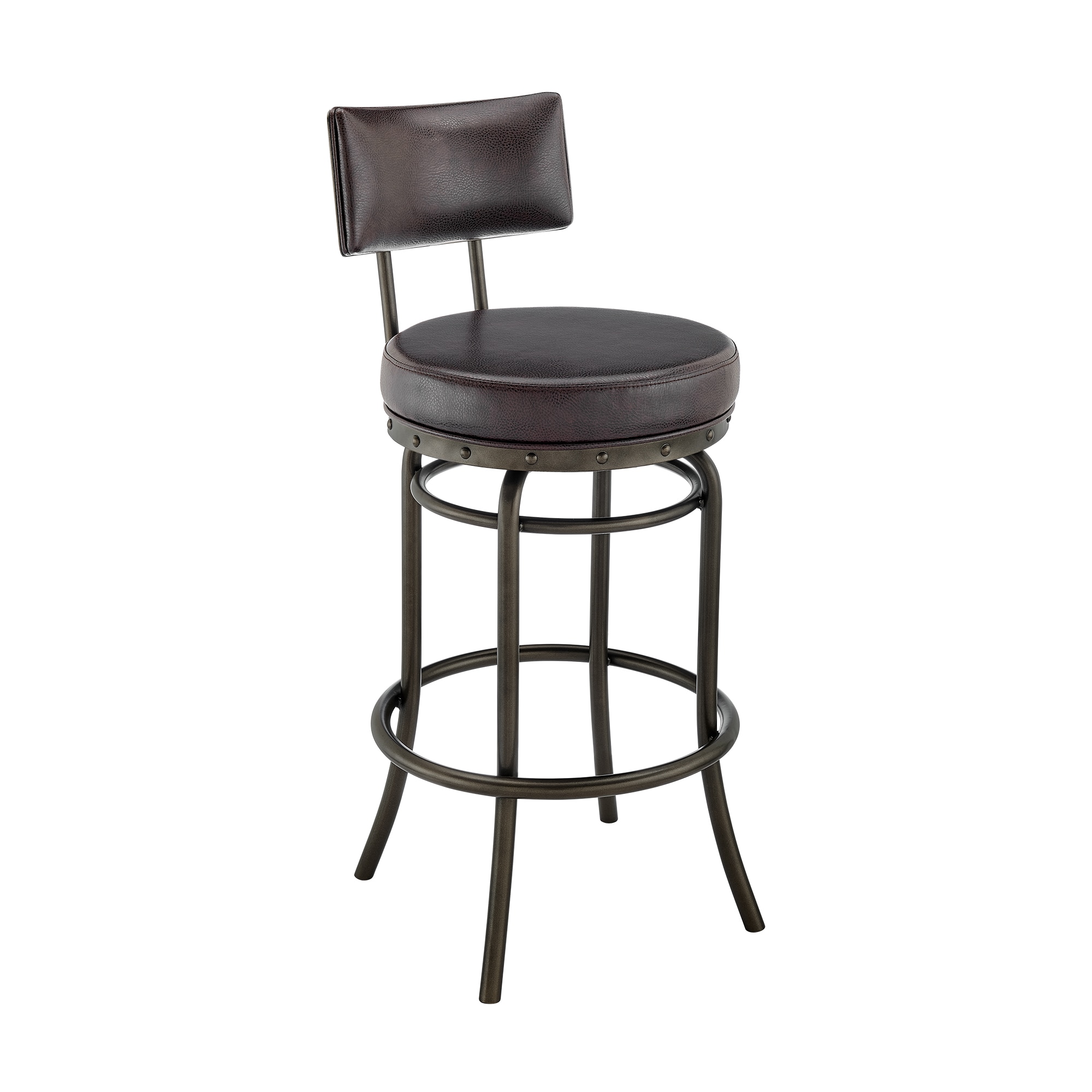Armen Living 840254333635 Mocha 26.0-in H Counter height Bucket seat Upholstered Swivel Metal Bar Stool and Back