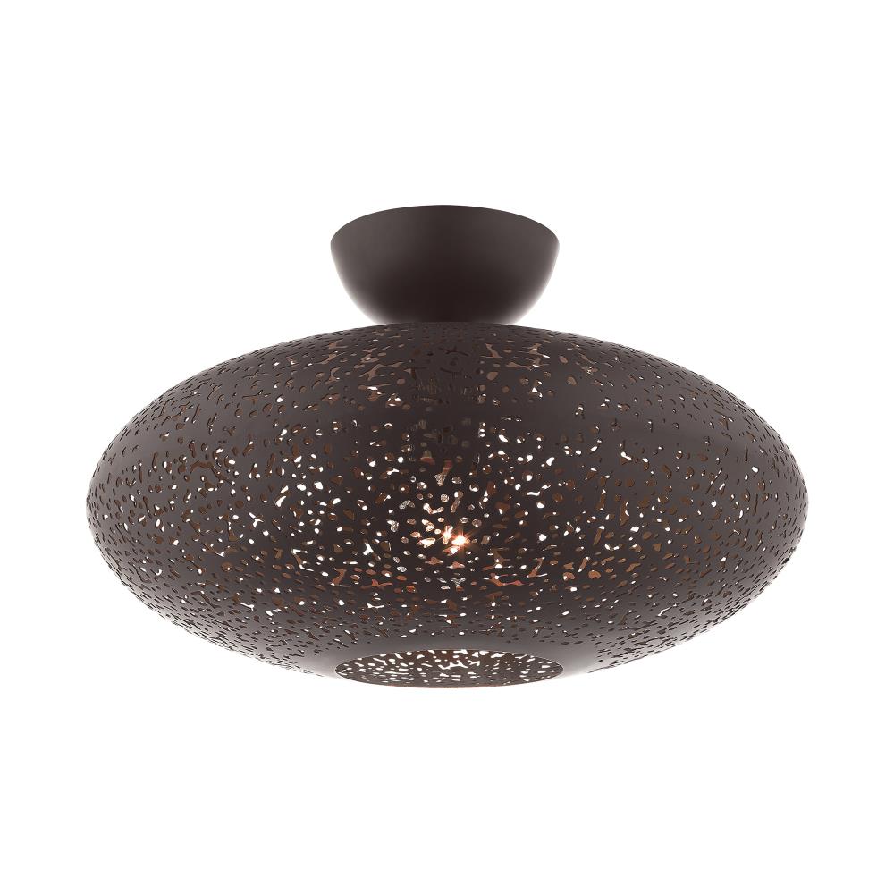 Elegant Bronze and Crystal 1-Light Semi-Flush Mount