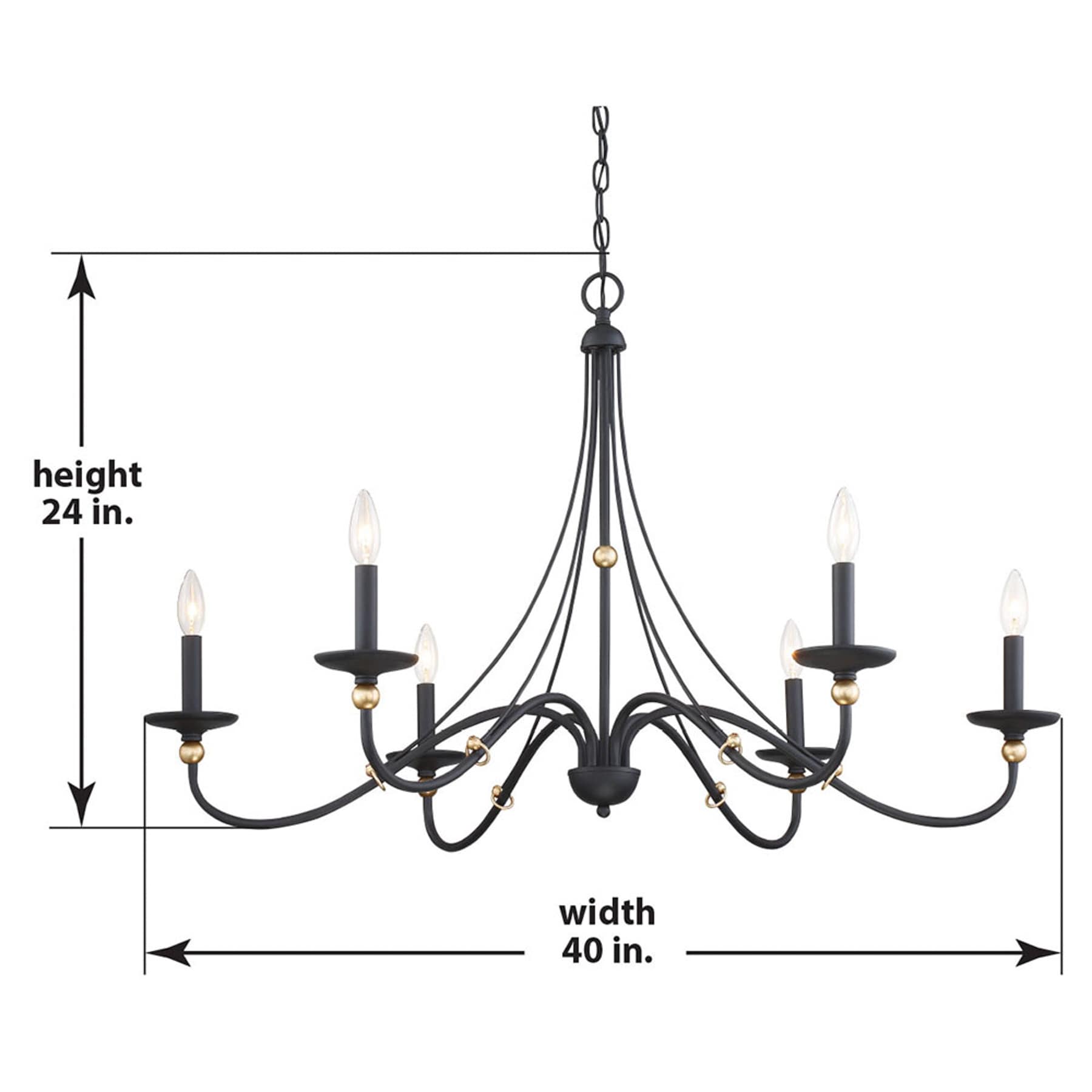 Sand Coal and Gold 40" Steel Taper Candle Chandelier