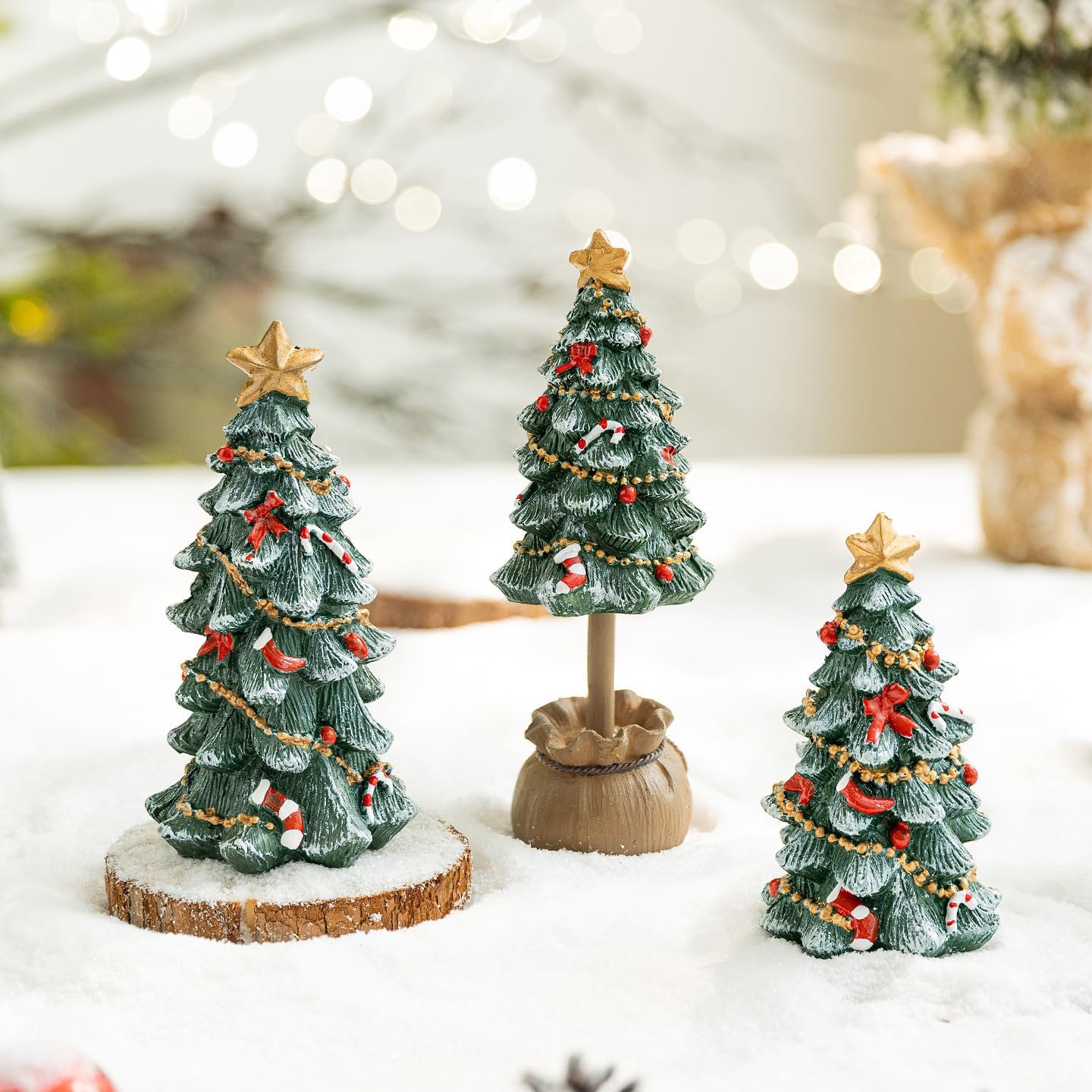 ZHANYIGY Resin Holiday Tree Set of 3 Figurine  Winter Snow Christmas Tree Table Decorations Xmas Snowy Pine Tabletop Centerpiece Decor for Xmas Holiday Party Supplies Indoor Home Mantle Decoration