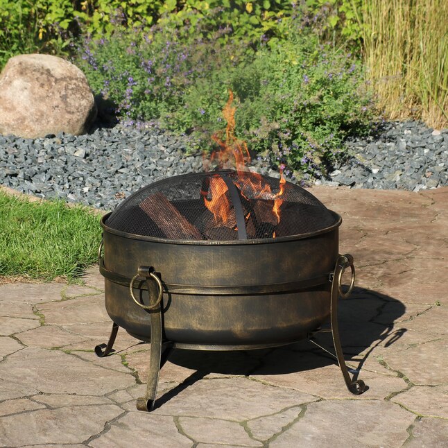 Black Steel Wood Burning Fire Pit, 24 Inch Round Fire Pit Screen