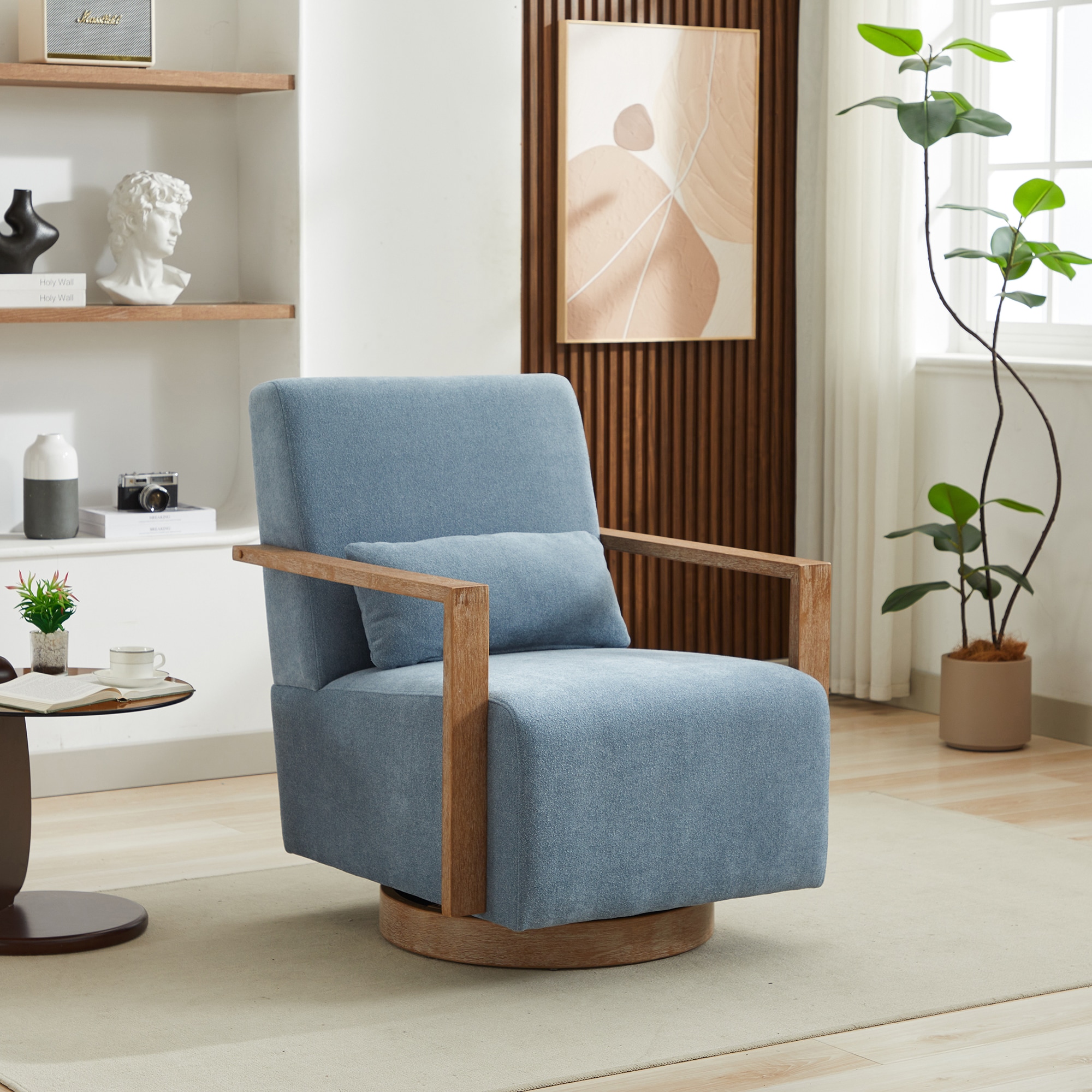 Lycvki 1630 Casual Blue Linen Swivel Accent Chair