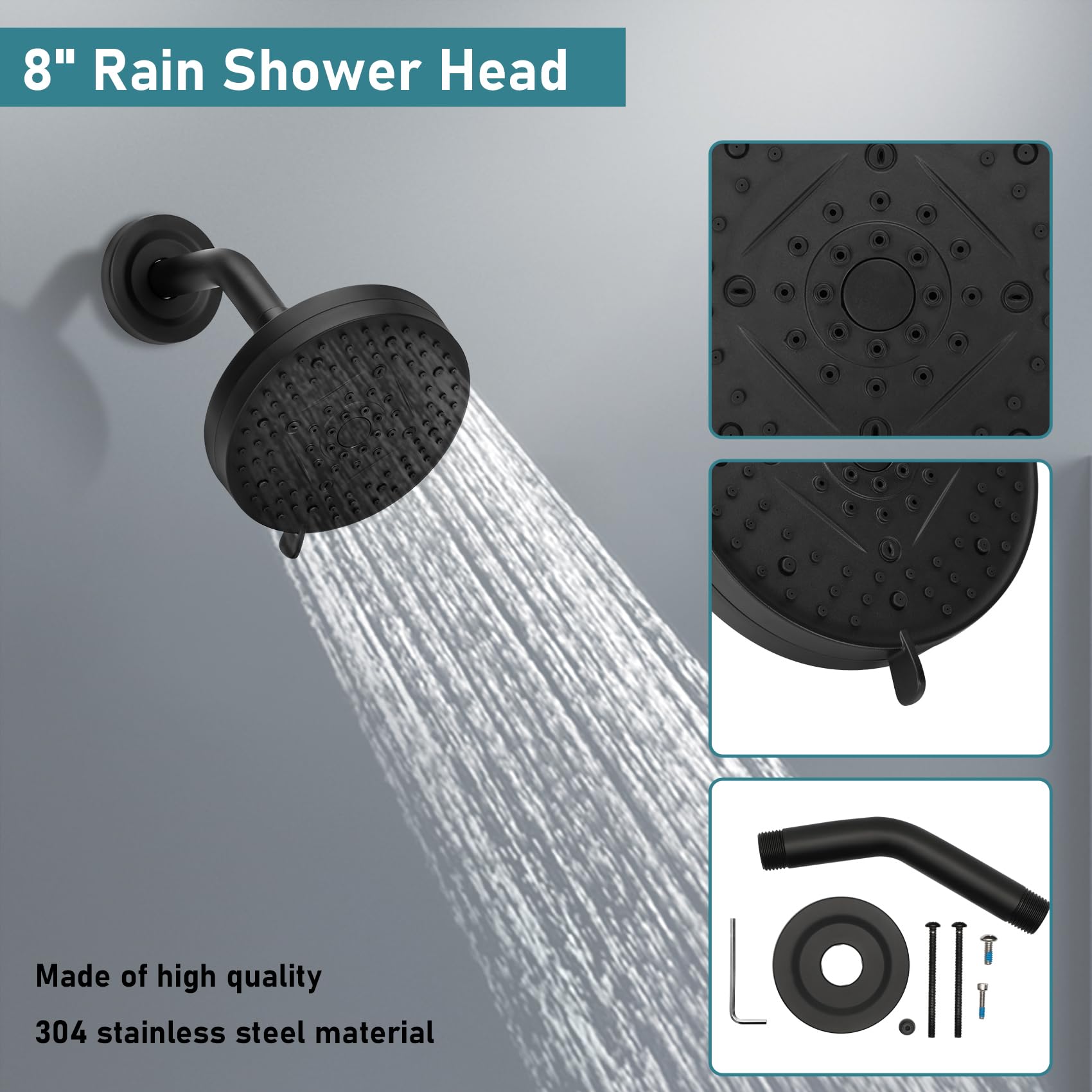 Lukvuzo Matte Black Shower Trim Kit Single Function Shower Head and ...