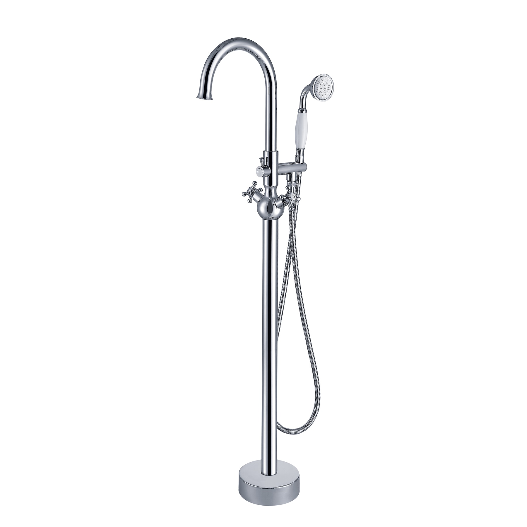 Clihome TC-249C-BF Chrome 2-handle Freestanding Mid-arc Bathtub Faucet with Hand Shower ( Valve Included )