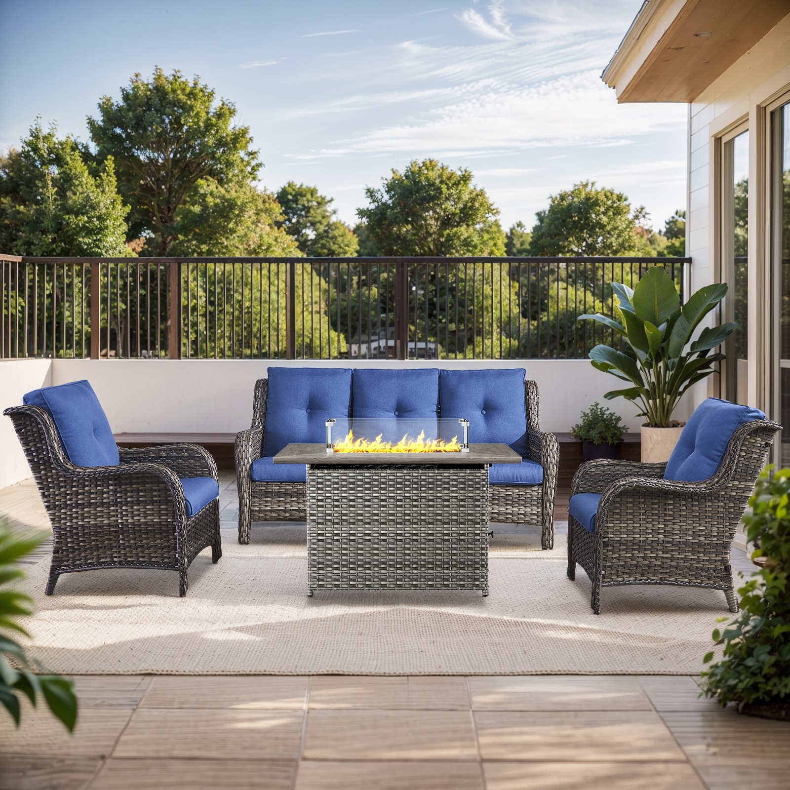  PA015017145-1 PAnorama Series 4 -Piece Wicker Patio Sofa Conversation Set with Navy Cushions