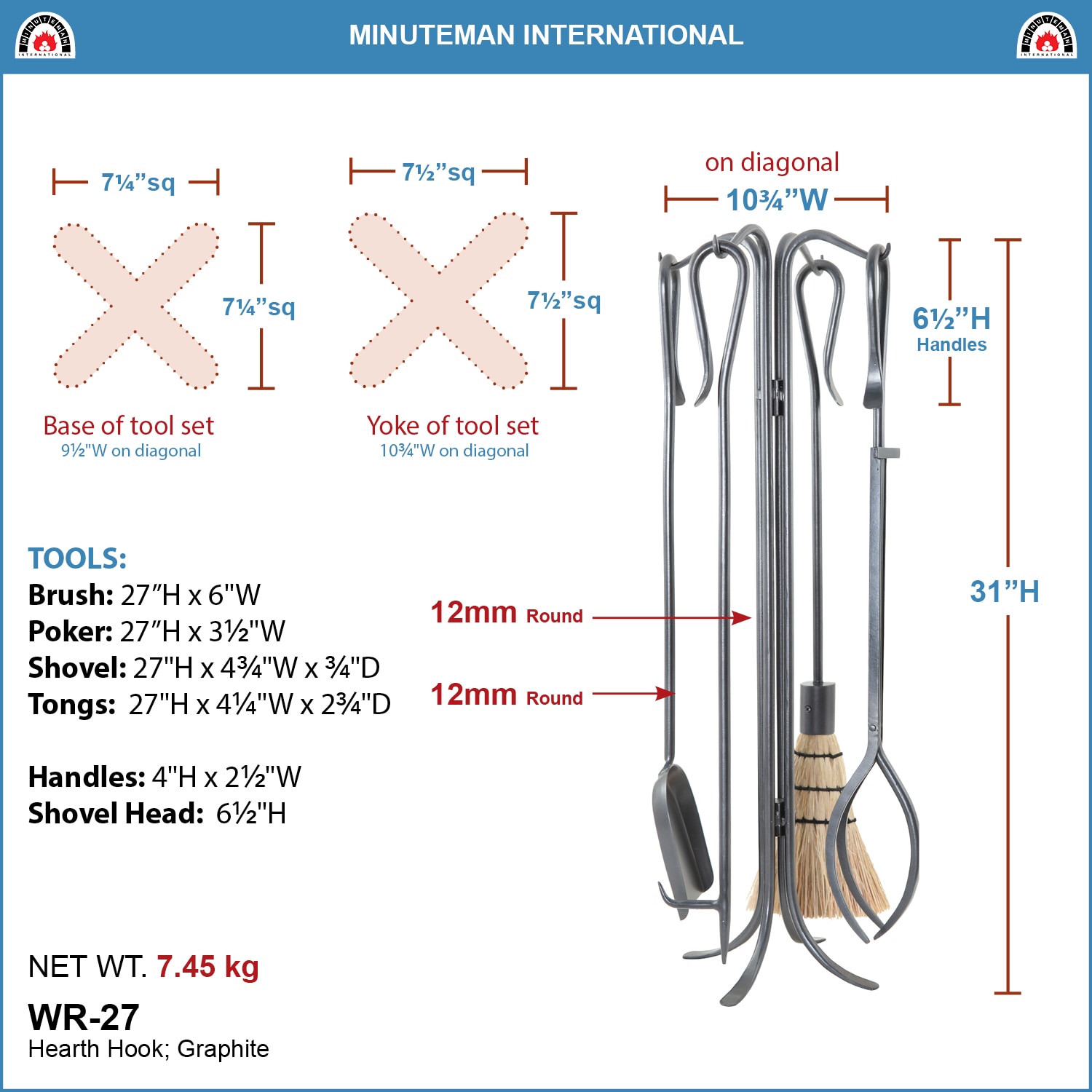 Minuteman International 5-Piece Iron Fireplace Tool Set WR-27 Sansujyuku sansujyuku.com