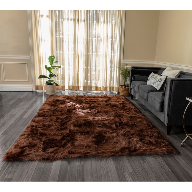Walk On Me 6 X 9 Faux Fur Brown Indoor Solid Washable Area Rug In The Rugs Department At Com - Home Decorators Faux Sheepskin Area Rugs 8×10