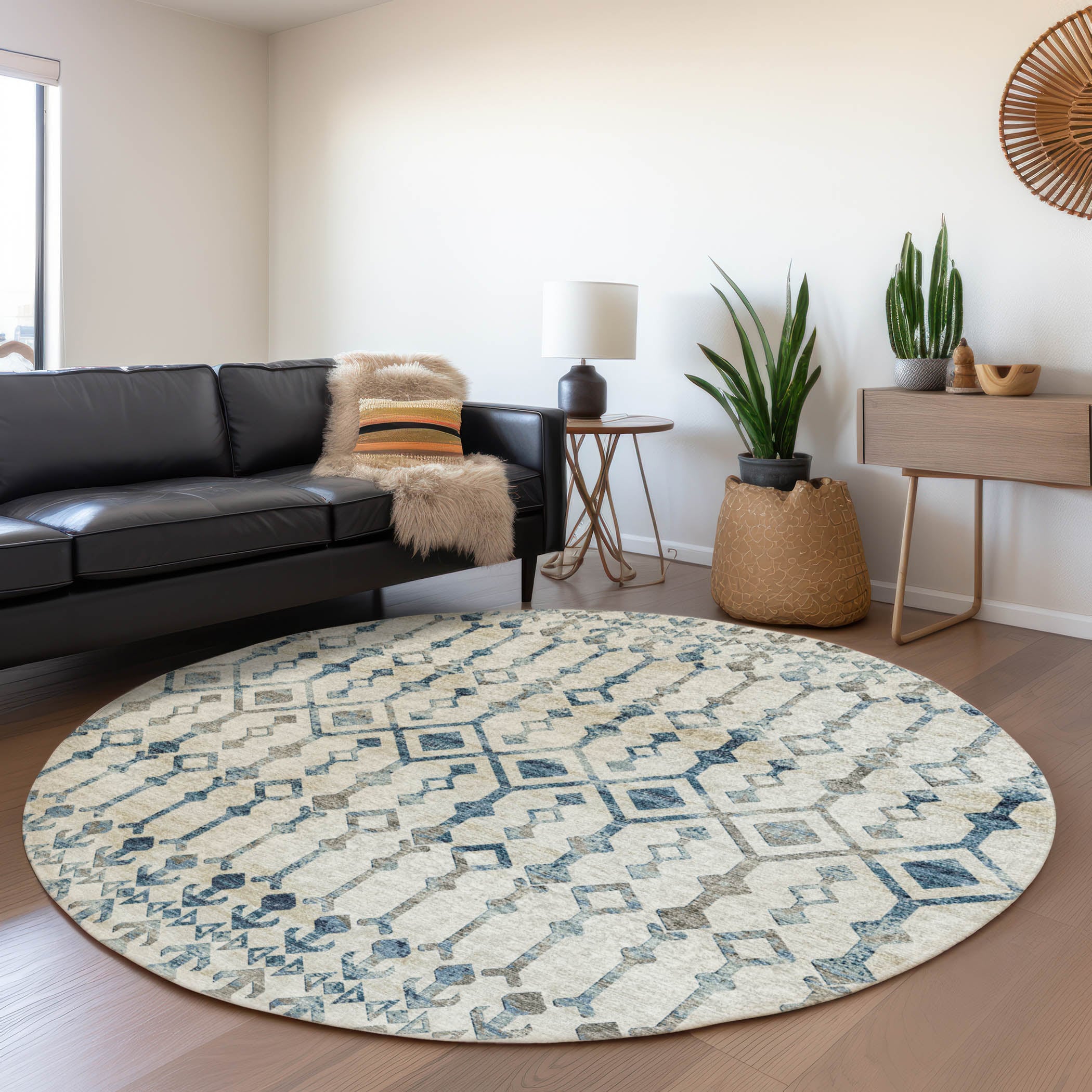Addison Rugs AMF79IV8RO Mayfield AMF79IV 8 x 8 (ft) Loomed Polyester Ivory Round Indoor Abstract Machine washable Area rug