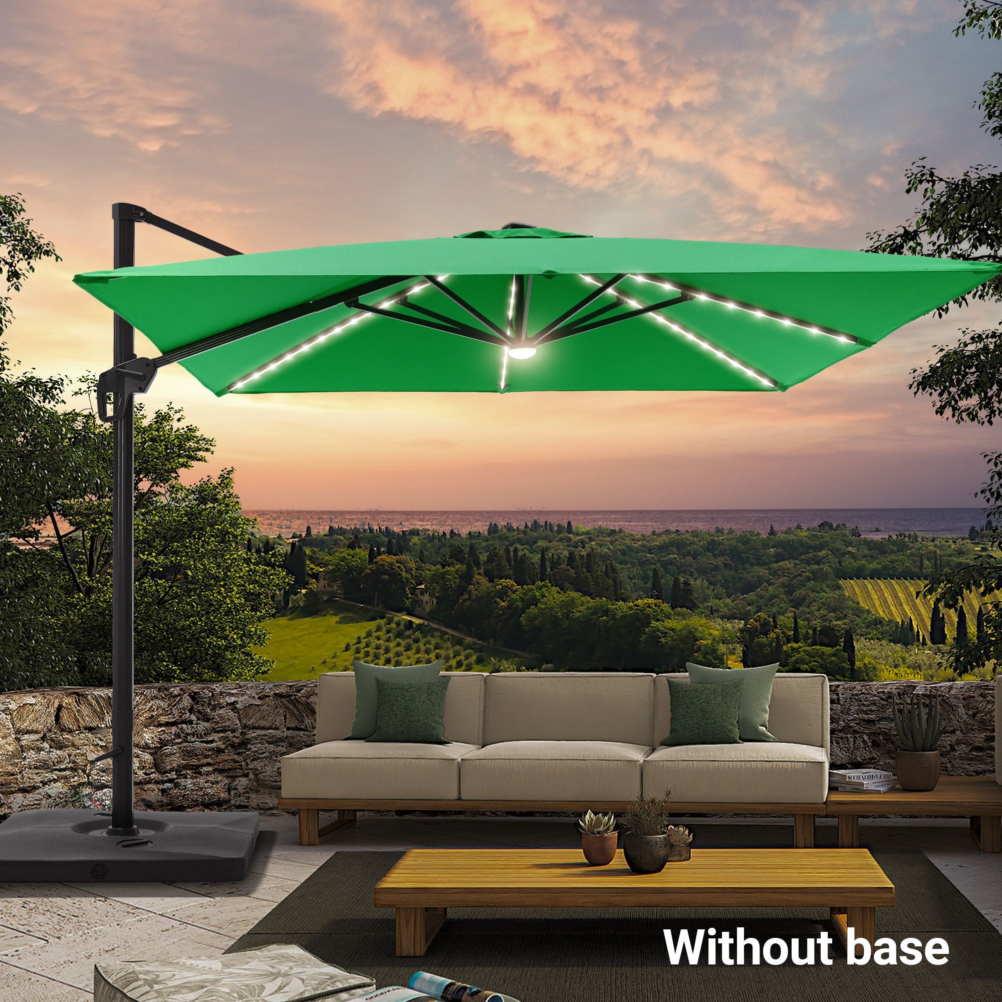 Sonkuki SD-LEDNB33-KG 10-Feet Aluminum Green No-tilt Cantilever Patio Umbrella with Lights and