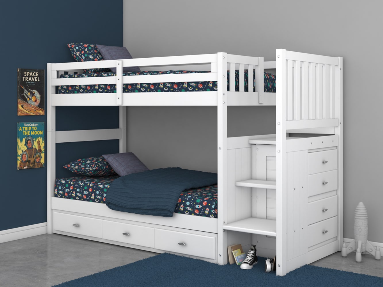 OSHOME 0217TTK3-22 Casual White Twin over twin Bunk Bed