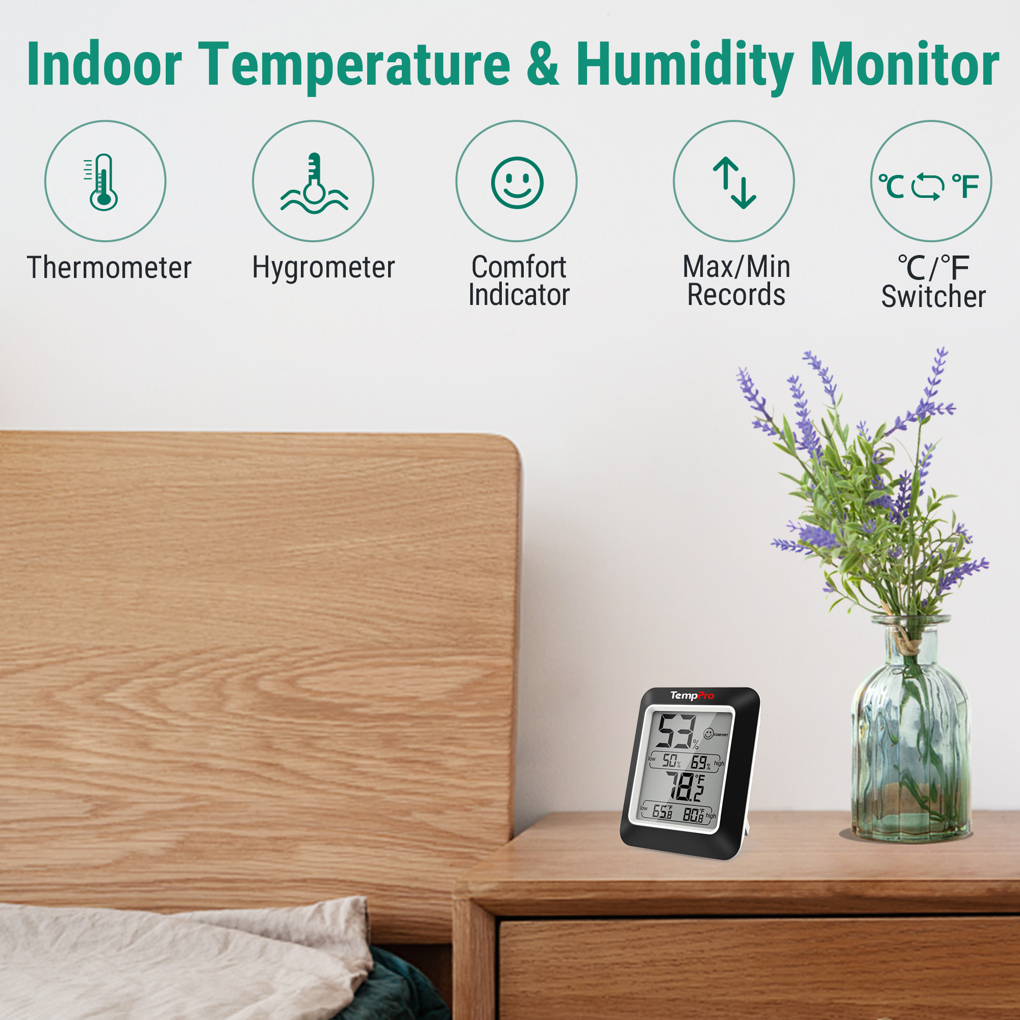 WiFi Thermometer Hygrometer Smart Humidity Temperature Sensor Gauge with  App Notification Alert for Home Pet Garage Cigar Humidor Compatible with  IFTTT -Hub Required 