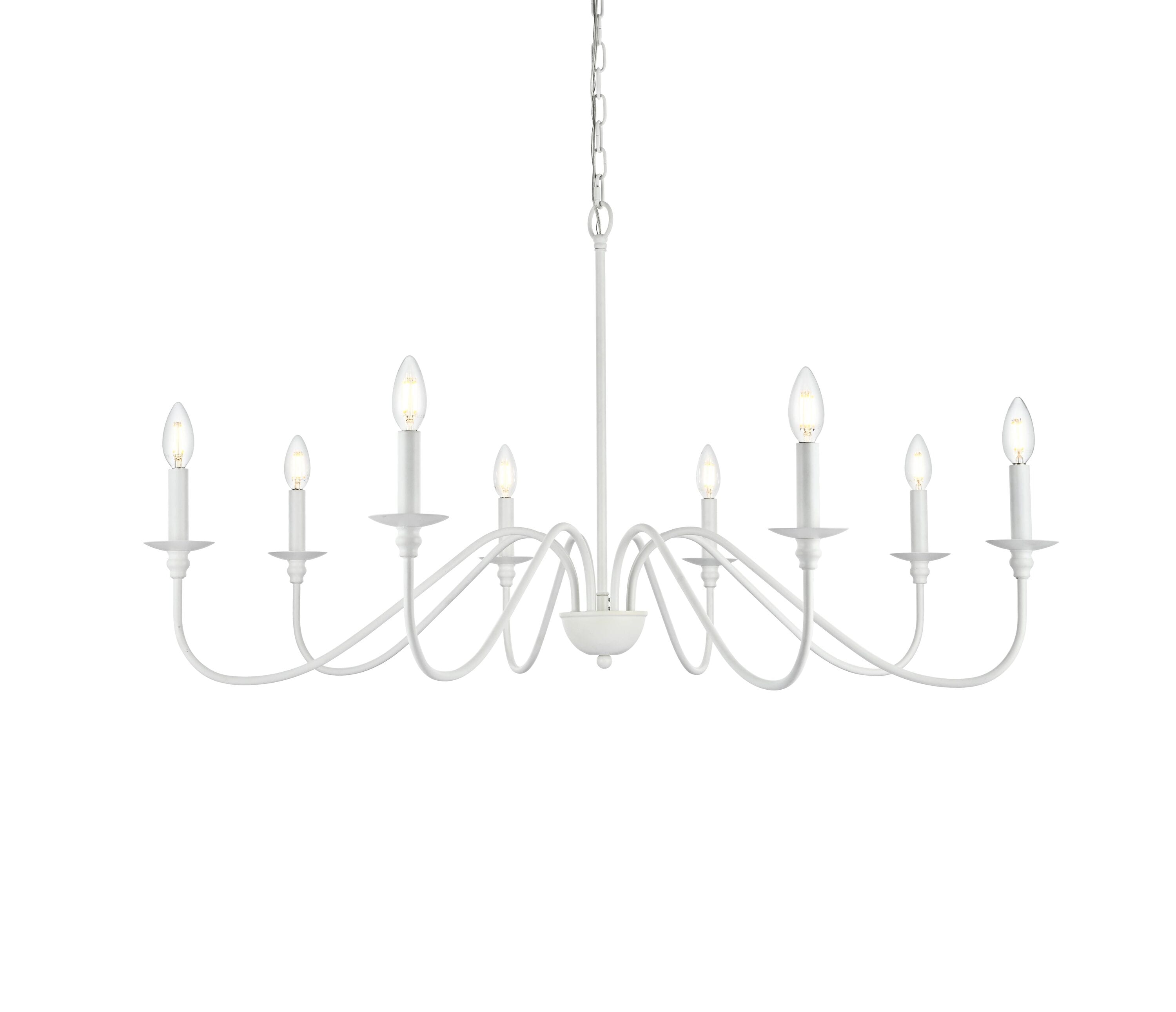 White 42" 8-Light Metal Chandelier with Adjustable Chain