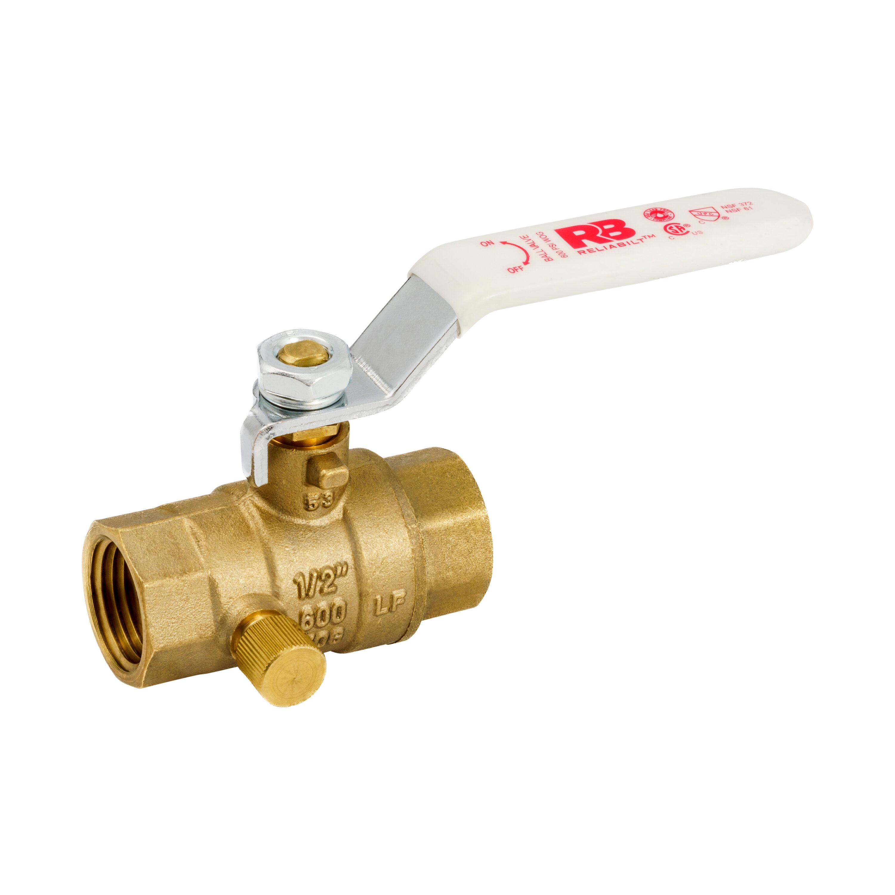 RELIABILT 107-753RB 1/2-in FIP x 1/2-in FIP Brass Ball Valve w/Drain