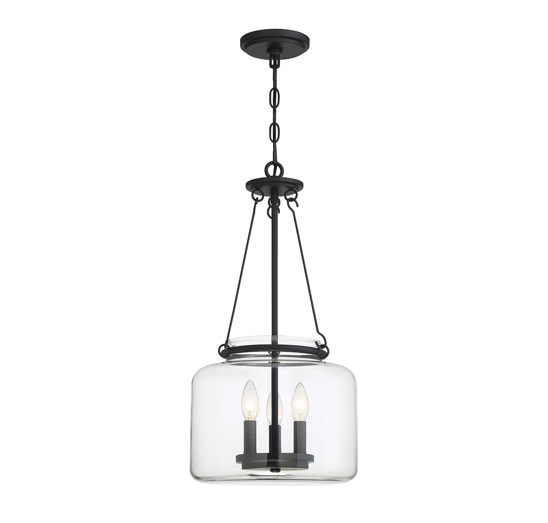 Savoy House Essentials 7-9006-3-89 Akron 3 -Light Matte Black Transitional Clear glass Geometric Medium Hanging Pendant light