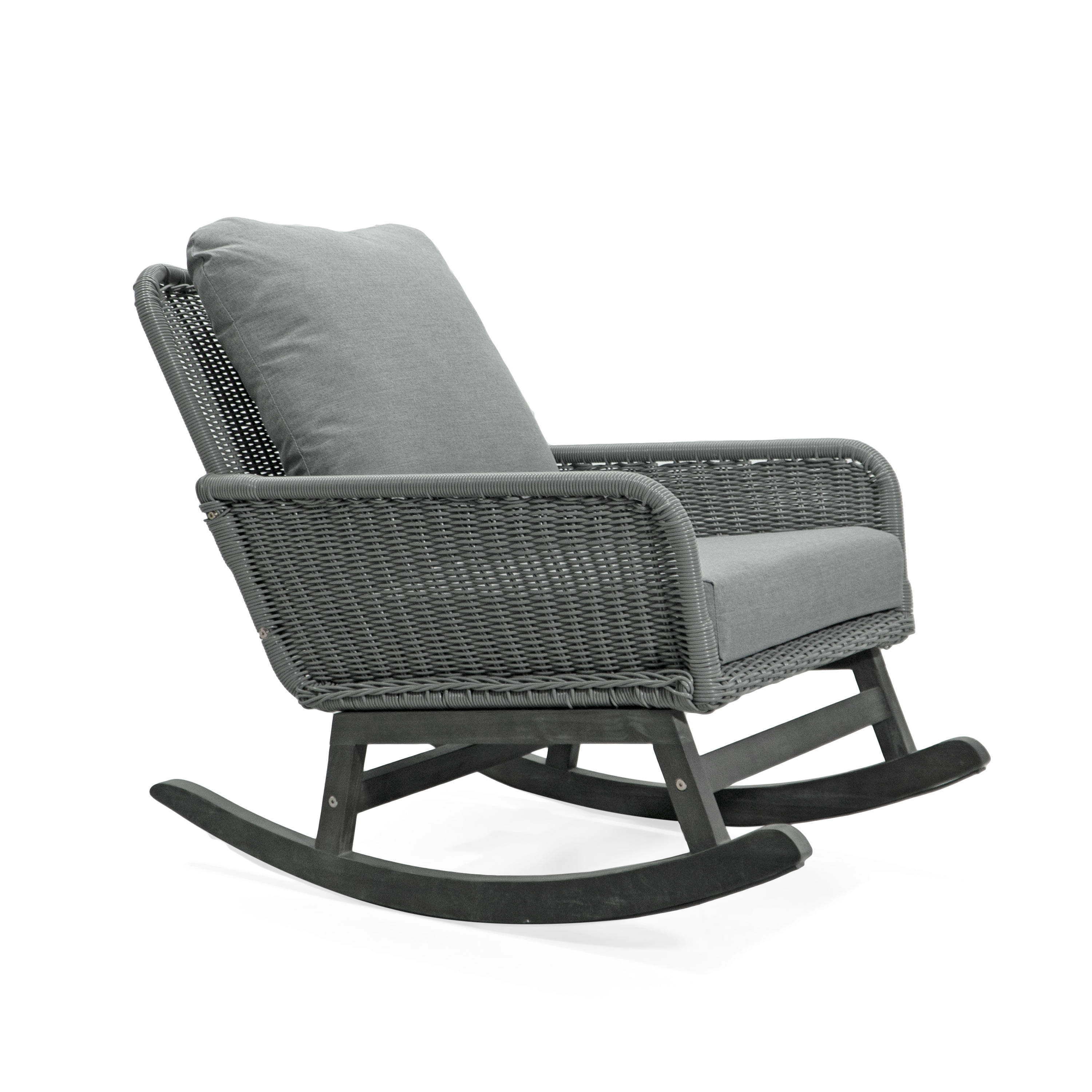 Maocao Hoom SH29004G Rattan Grey Metal Frame Rocking Chair with Gray Cushioned Seat