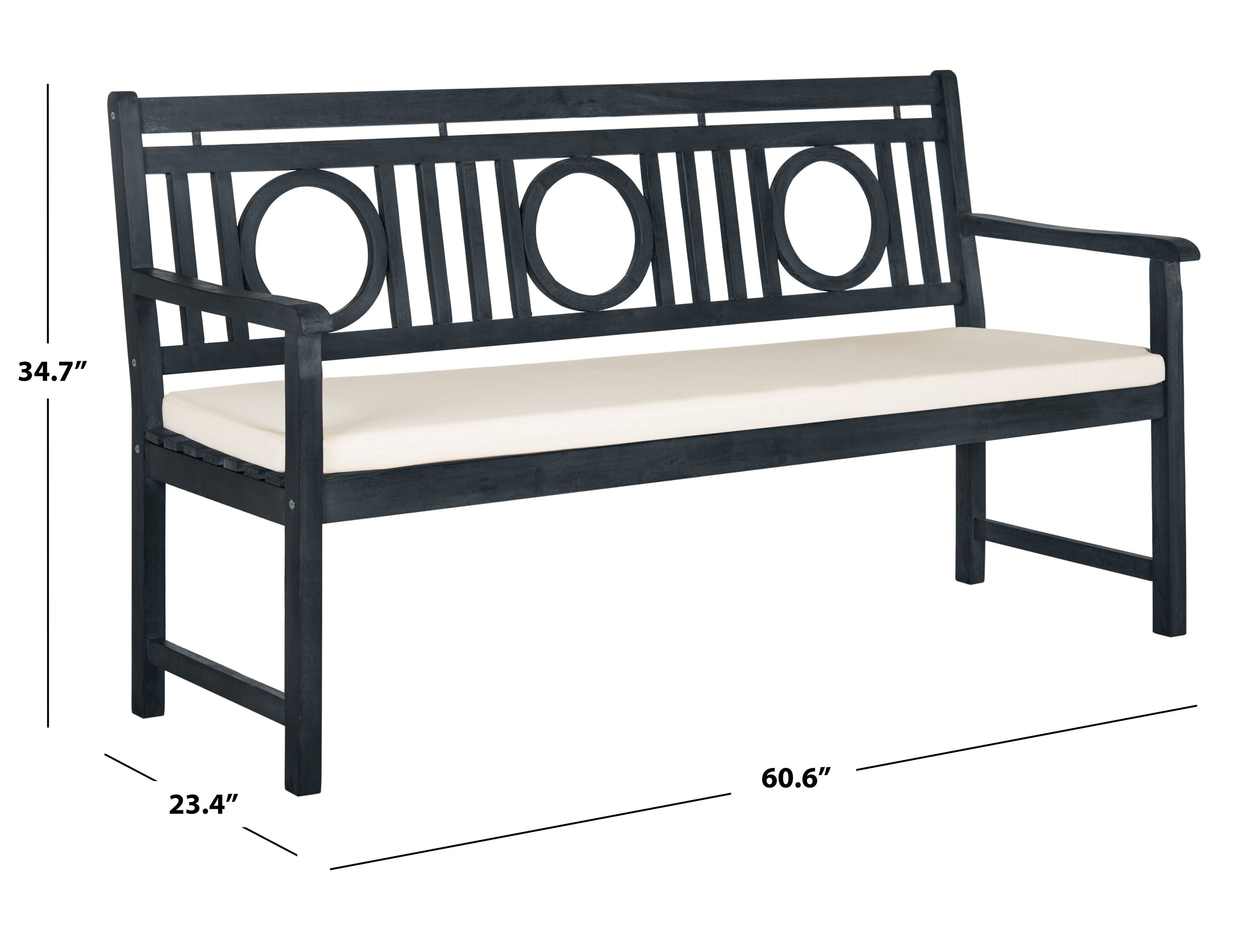 Montclair Transitional Acacia Wood 3-Seat Outdoor Bench in Beige/Black