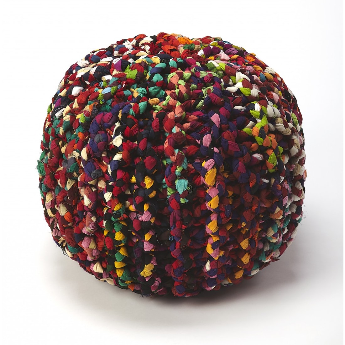 HomeRoots 4000388970 Boho Multi Color Rag Pouf Ottoman