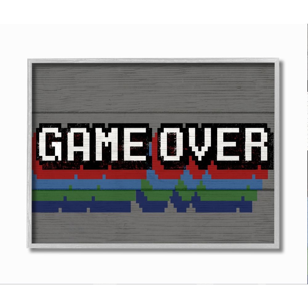 Stupell Industries AB-367-GFF-11X14 Retro Game Over Phrase Rustic Video Game Text Daphne Polselli Framed 14-in H x 11-in W Inspirational Print